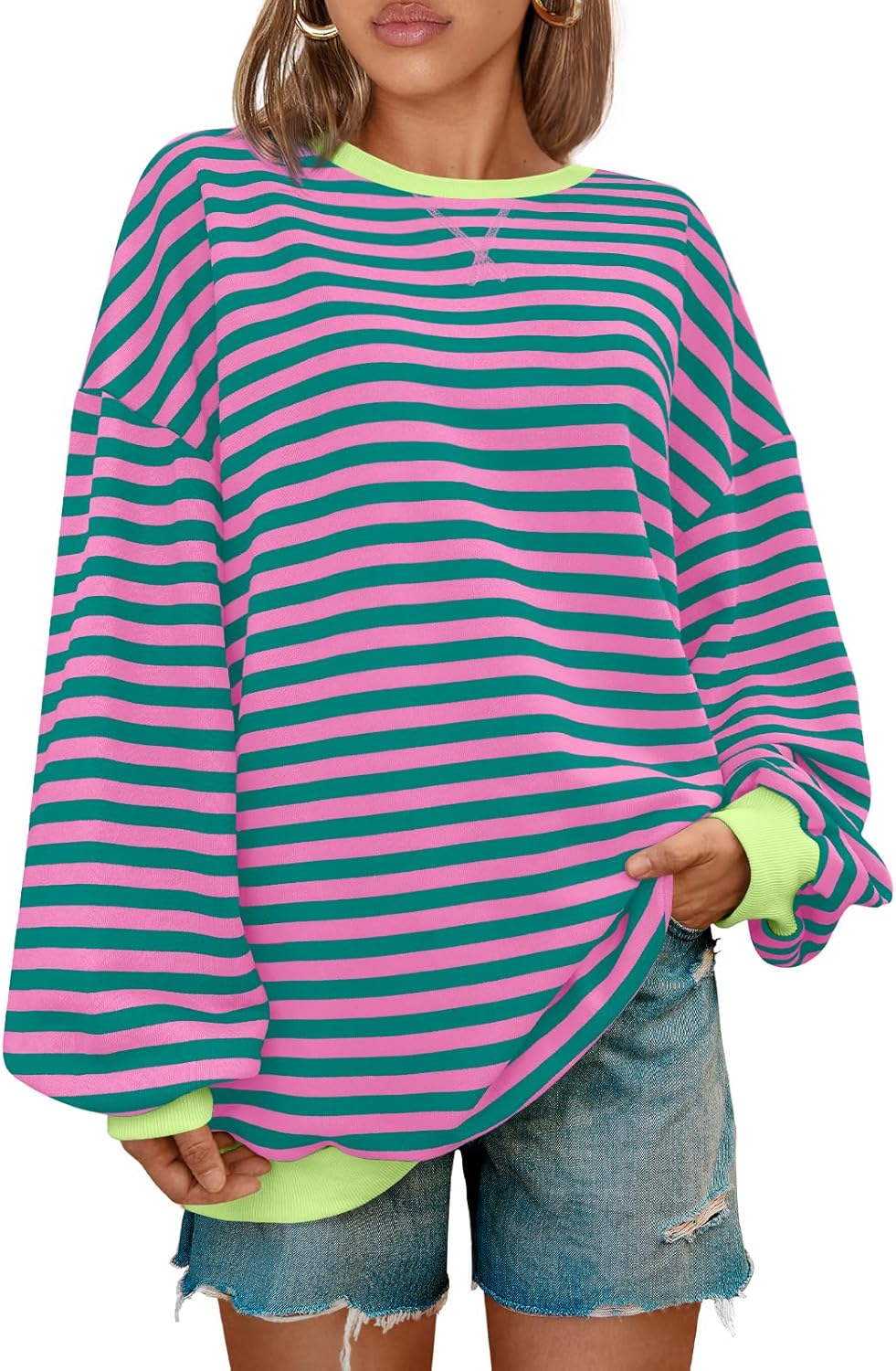 Kissfix Women's Cozy Striped Oversized Sweatshirt