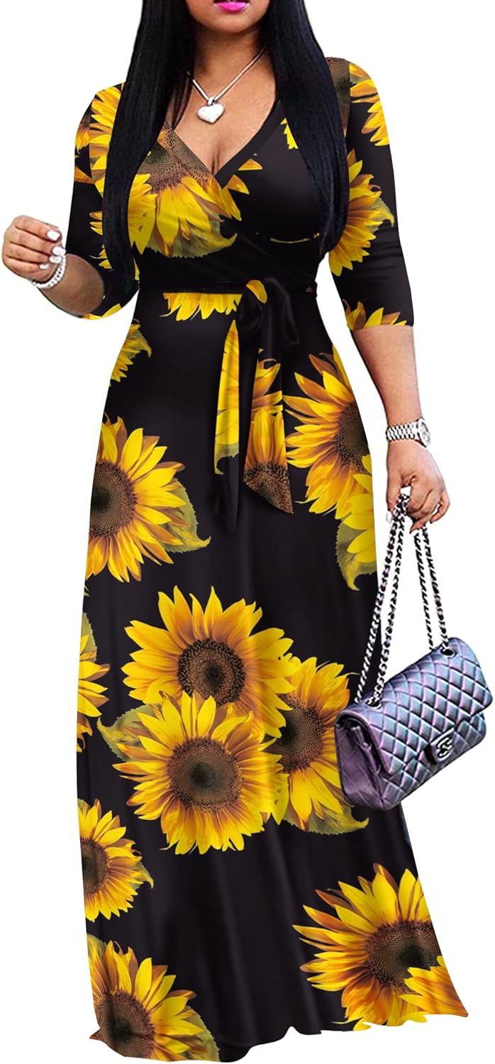 Plus Size Maxi Dress for Women Casual Summer Sundress V-Neck