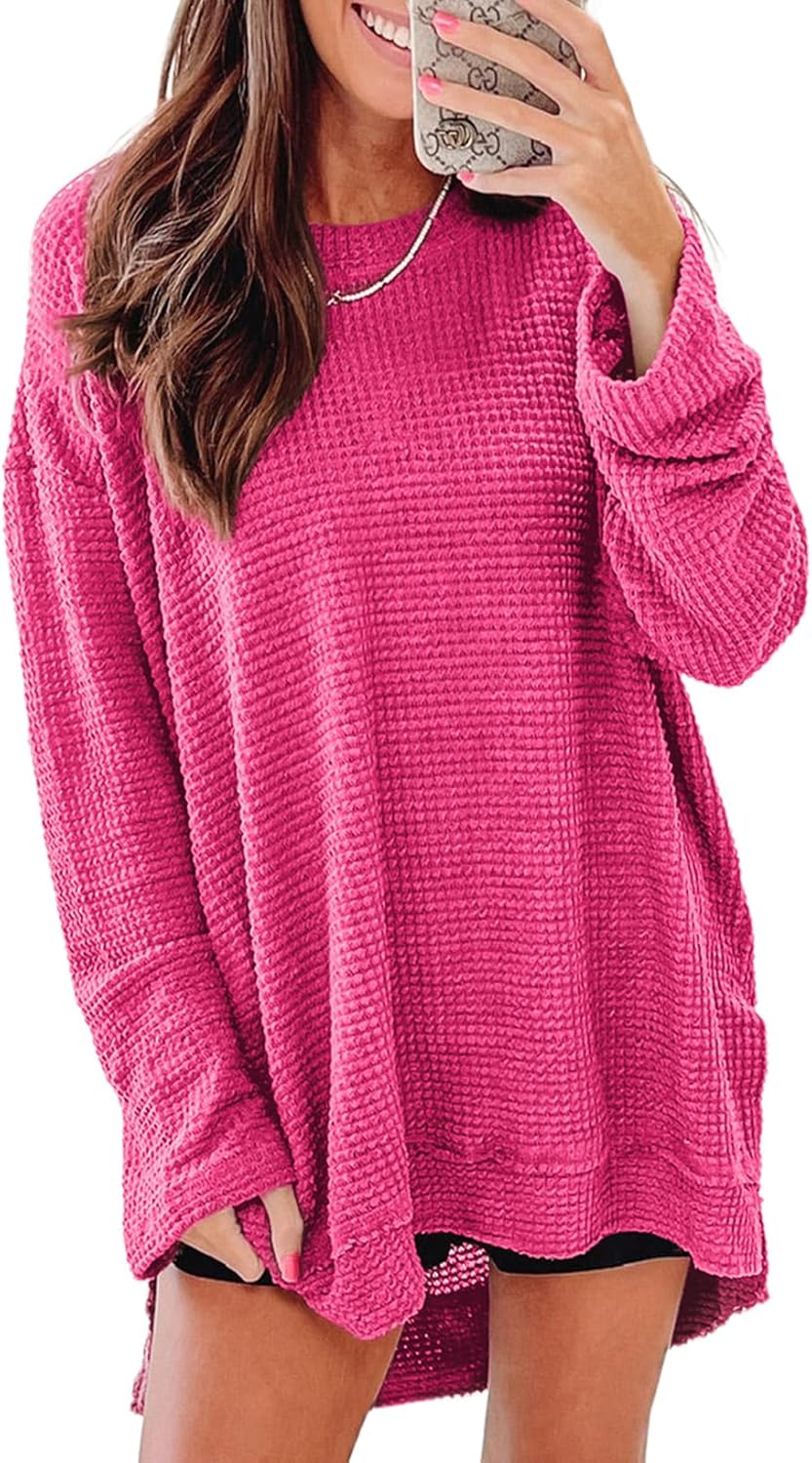 SHEWIN Oversized Waffle Knit Sweatshirt
