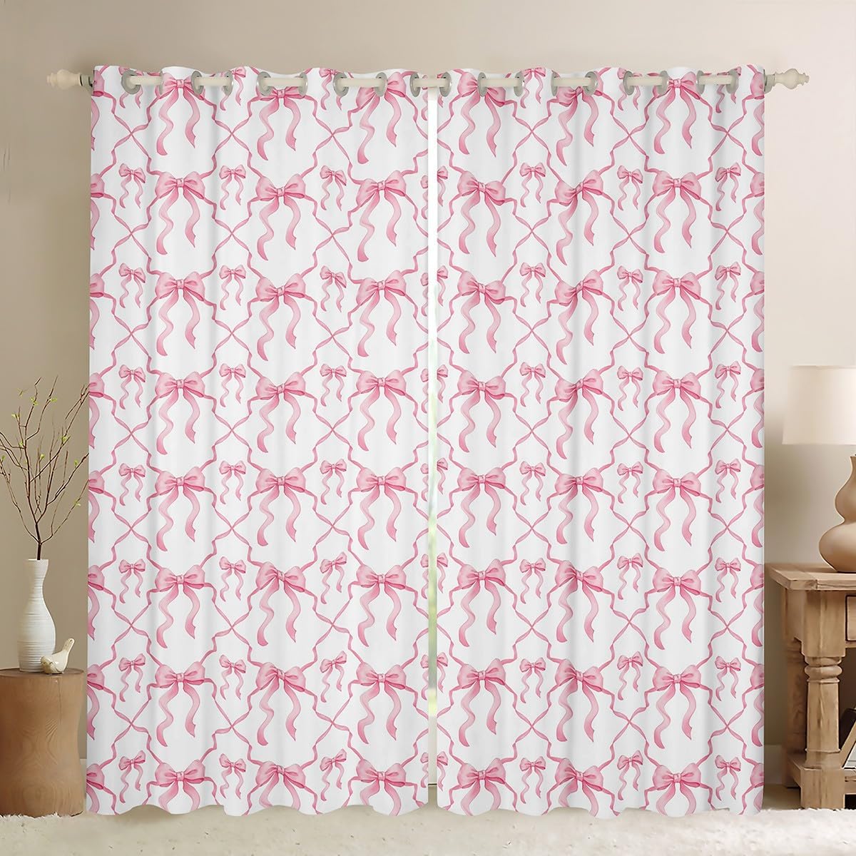 Cute Pink Bow Blackout Curtains - Kawaii Window Treatments