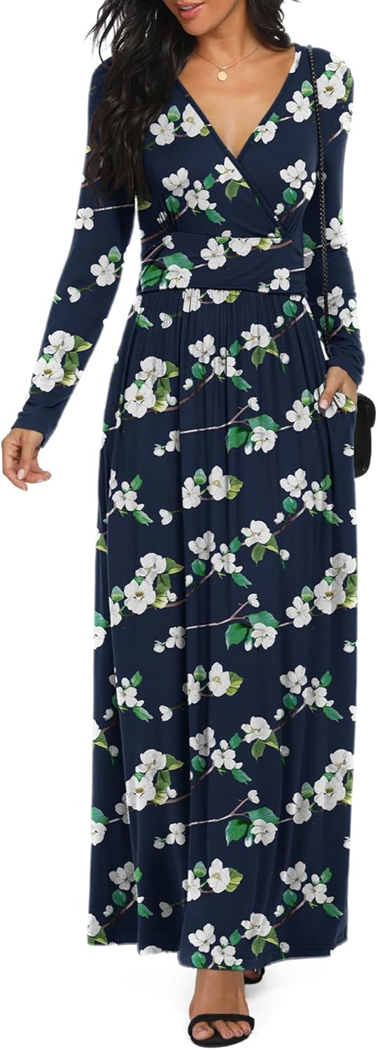 LILBETTER Women Long Sleeve Deep V Neck Maxi Casual Dress Review