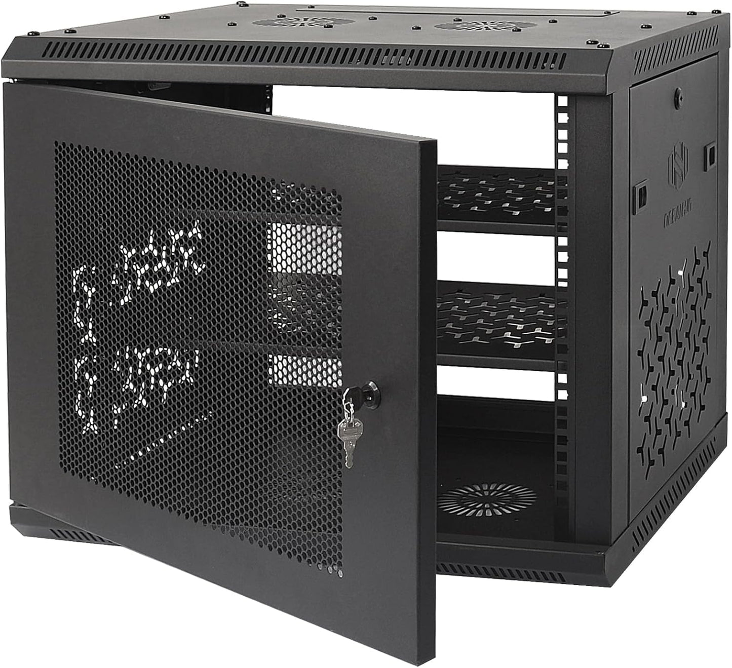 9U Wall Mount Server Cabinet with Lockable Door and Cooling Fans