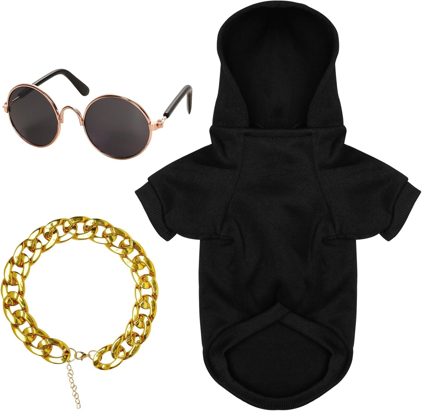 Retro Pet Costume Set: Hoodie, Sunglasses & Gold Chain XL