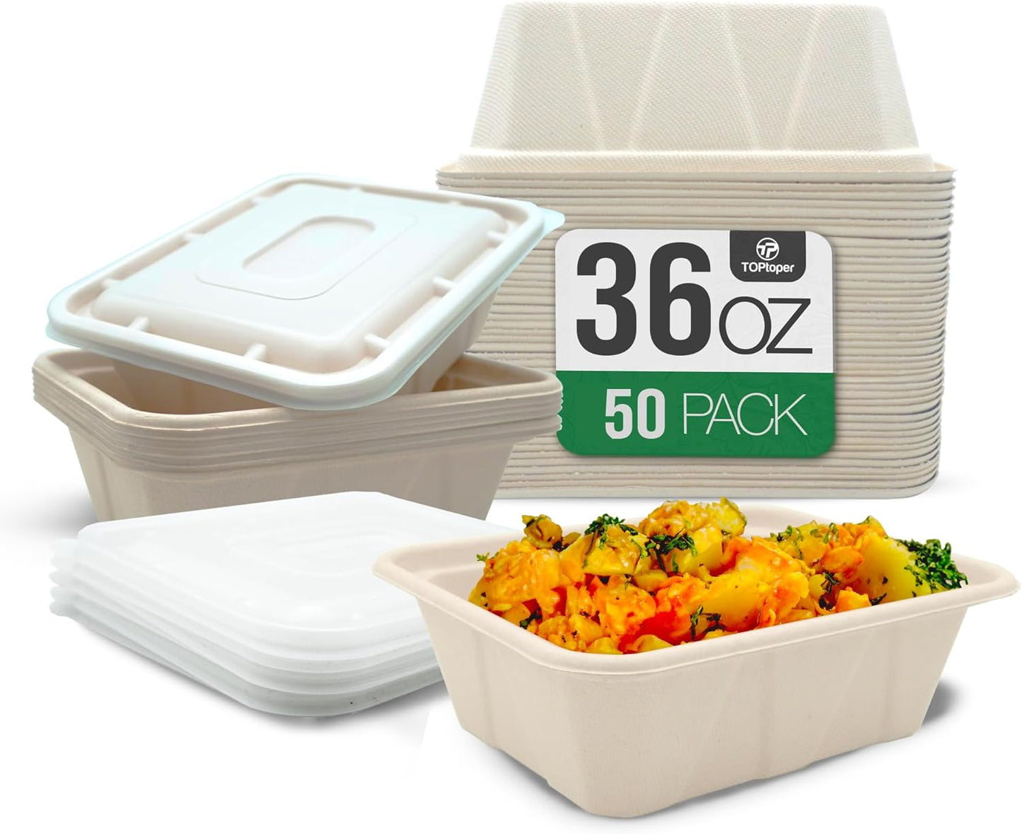 36 Oz Large Paper Bowls with Lids - Heavy Duty Compostable