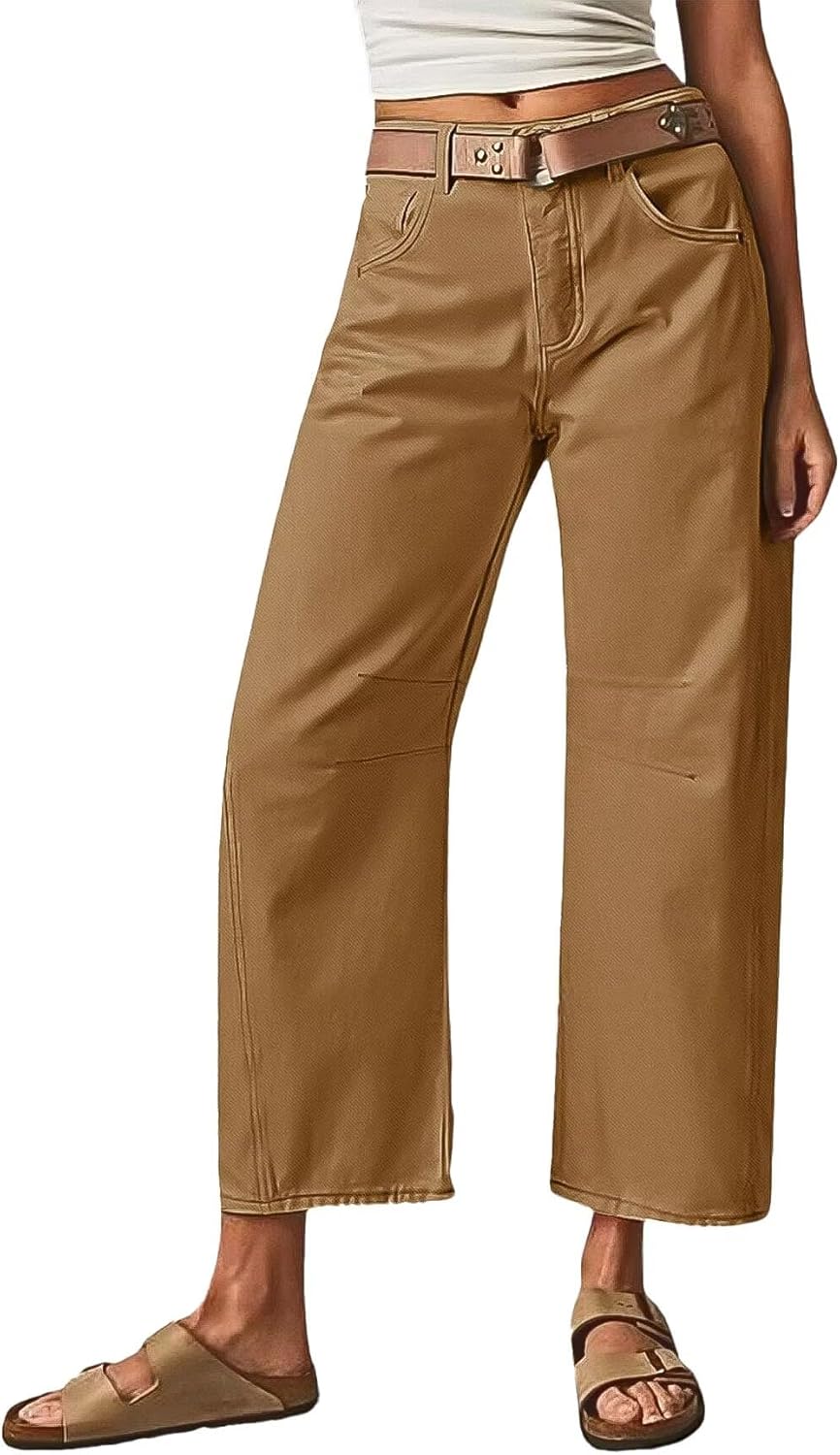 Flamingals Womens Mid Waist Crop Straight Leg Jeans for Style