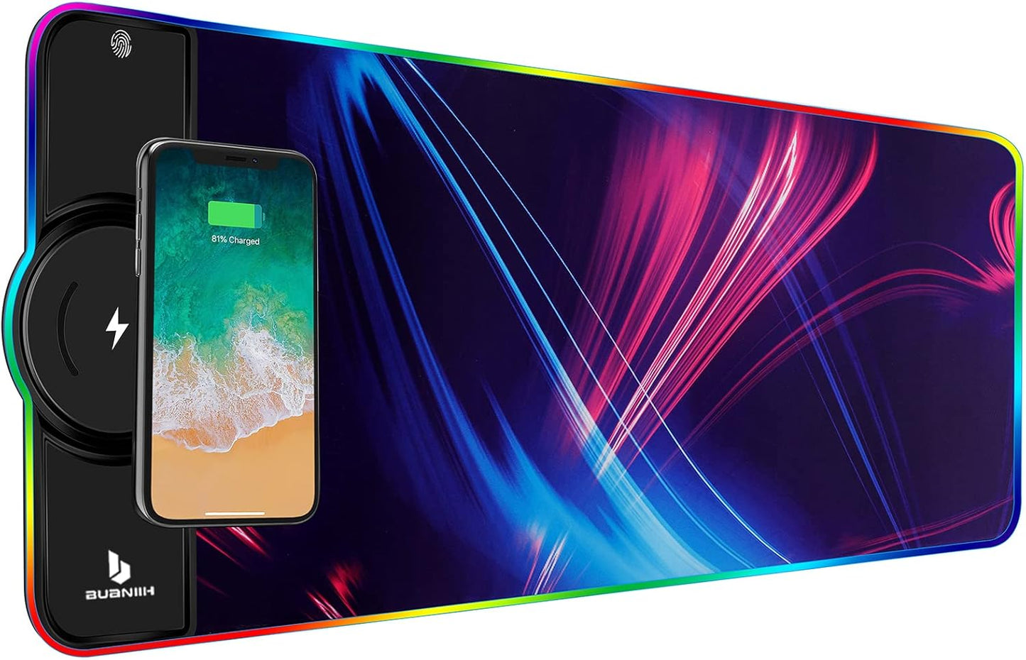 Wireless Charging Gaming Mouse Pad - 15W Fast Charge, 10 Lighting Modes, 31.5X11.8 - BUANIIH