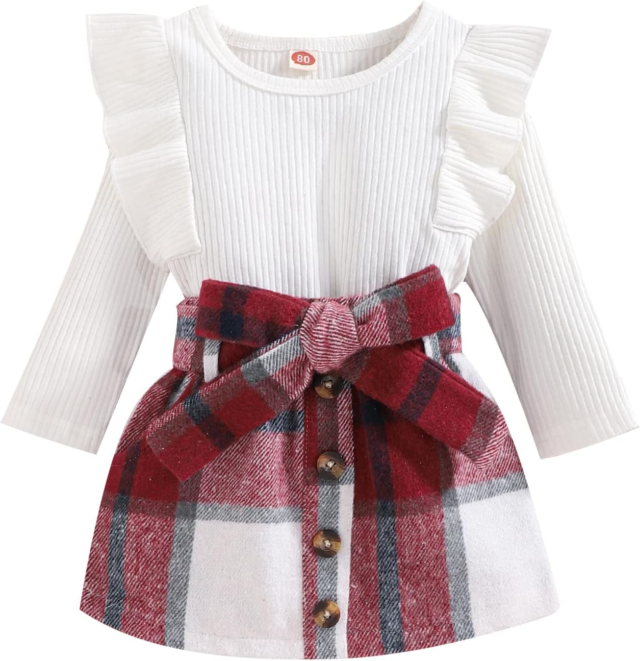 Noubeau Toddler Girls Red Plaid Knit Outfit Set | Cozy Fall/Winter Style