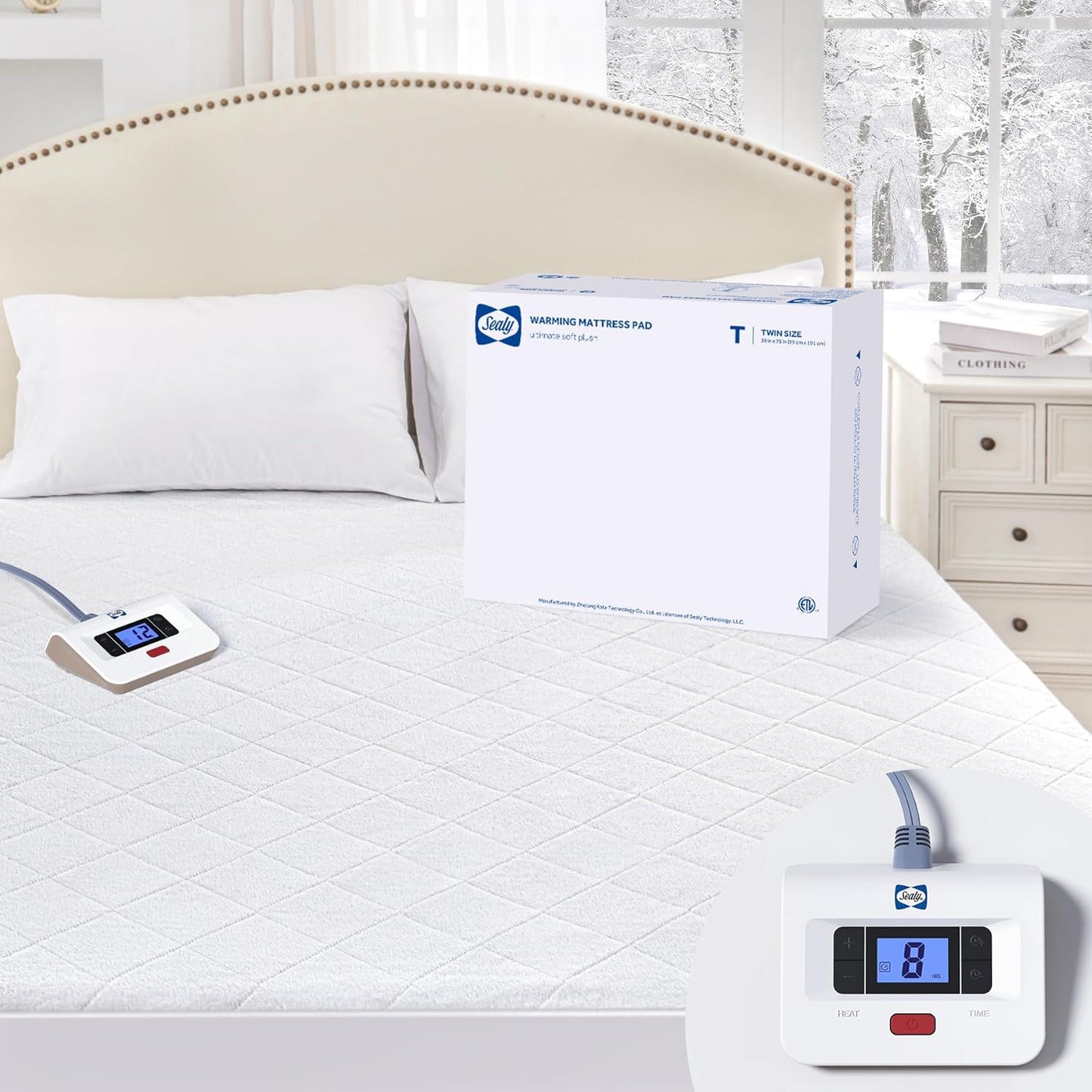 Sealy Heated Mattress Pad Twin Size with Plush Coral Fleece