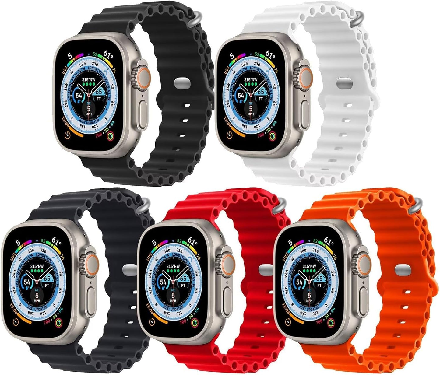 5 Pack Ocean Bands for Apple Watch Ultra 2 - Sporty Silicone Straps