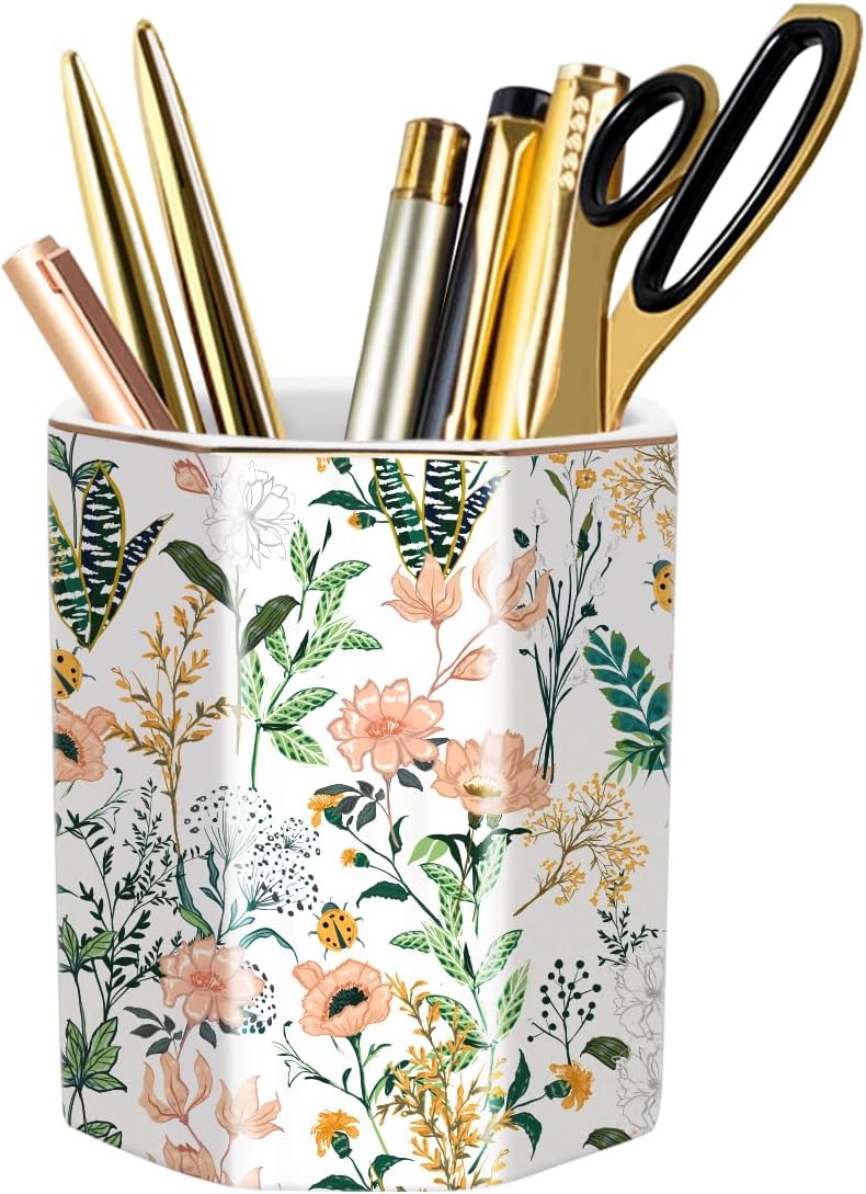 WAVEYU Ceramic Pen Holder: Stylish Desk Organizer
