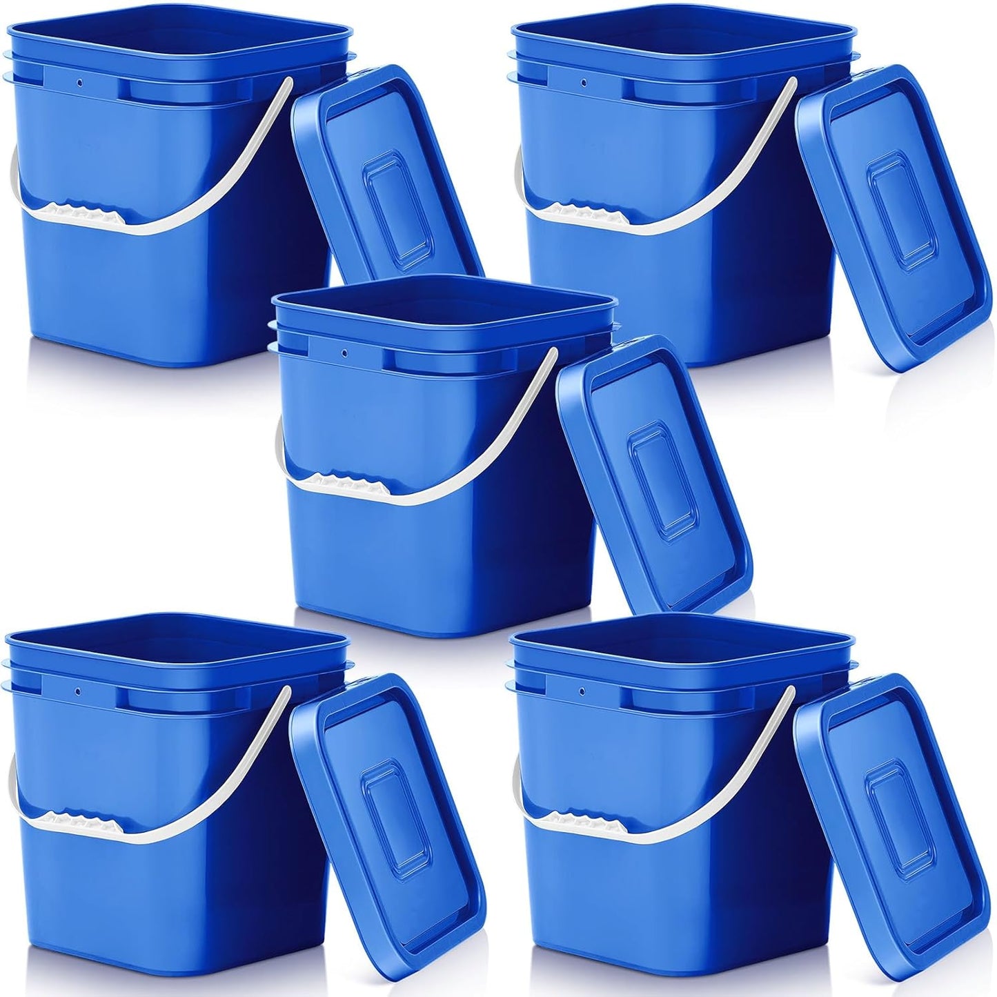 Mumufy 5 Pcs 3.5 Gallon Square Food Grade Buckets with Lid