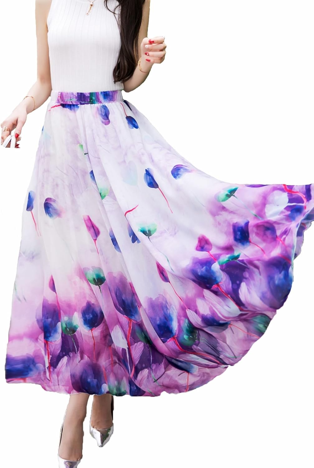 Afibi Women Full Length Chiffon Maxi Skirt for Beach Style