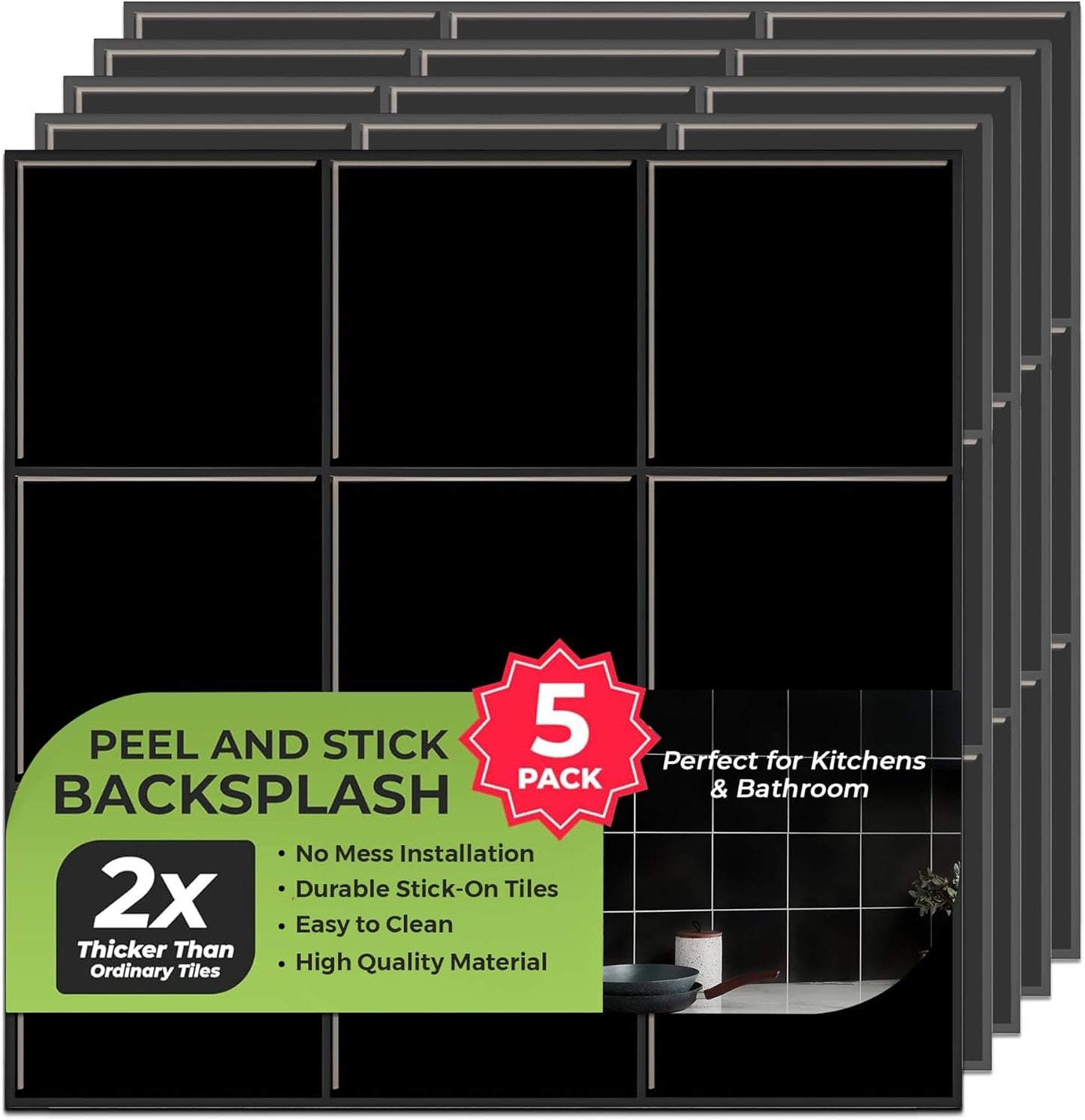 5 Pack Peel and Stick Backsplash Square Tiles for Easy DIY