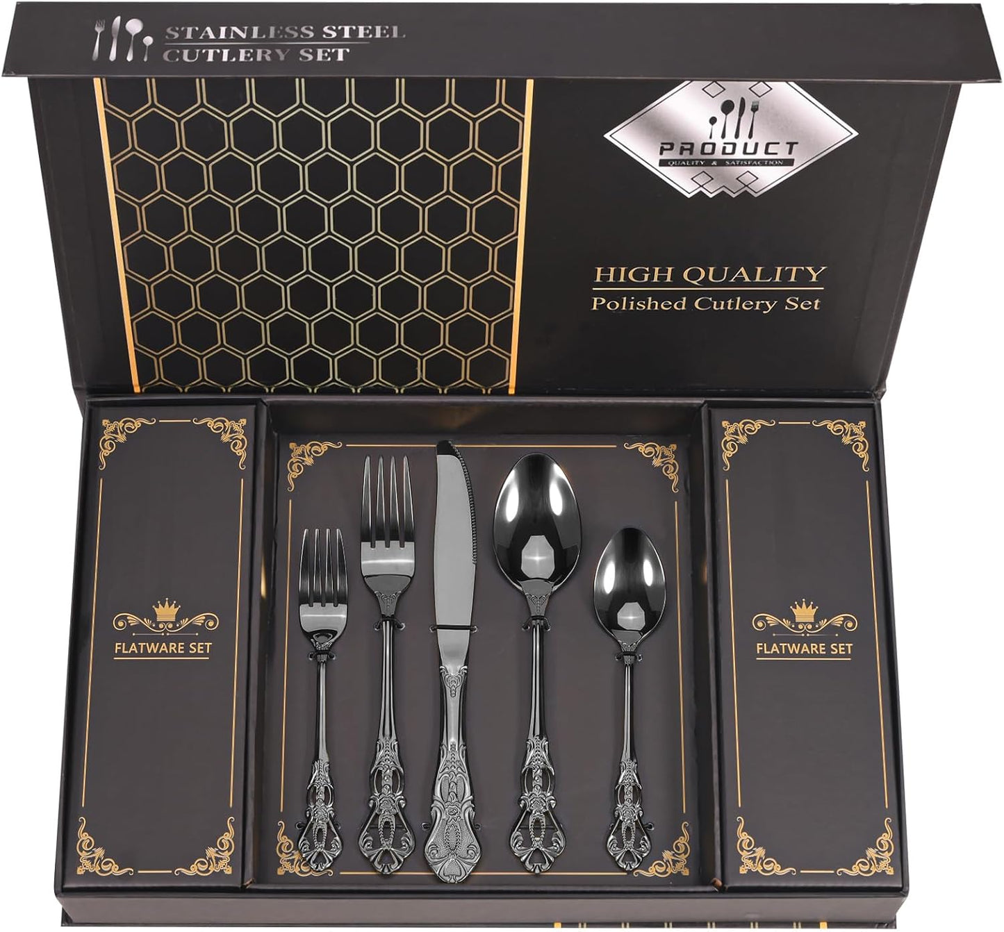 Retro Royal Black Silverware Set - 20-Piece Elegant Cutlery