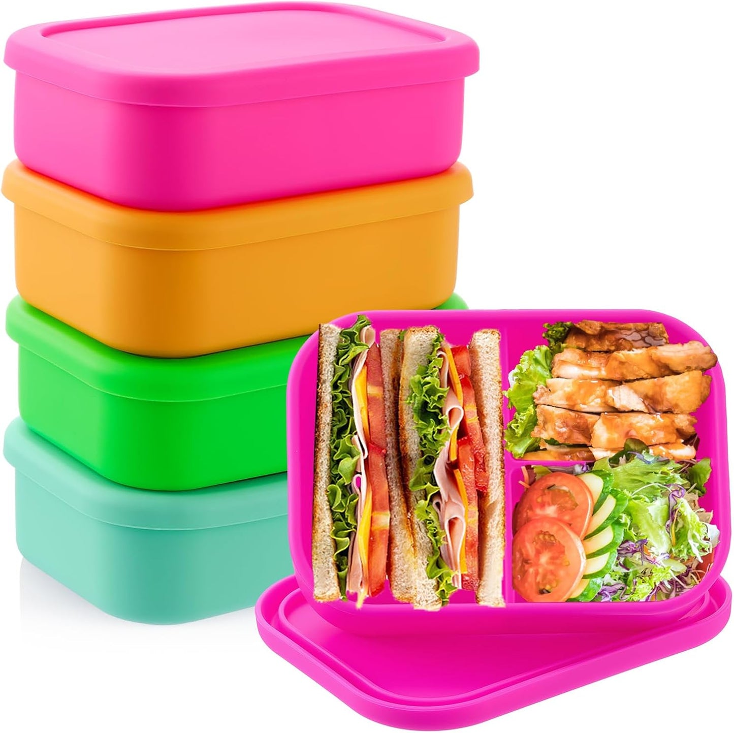 Reusable Silicone Bento Box Set for Adults - 4 Pcs in Vivid Colors