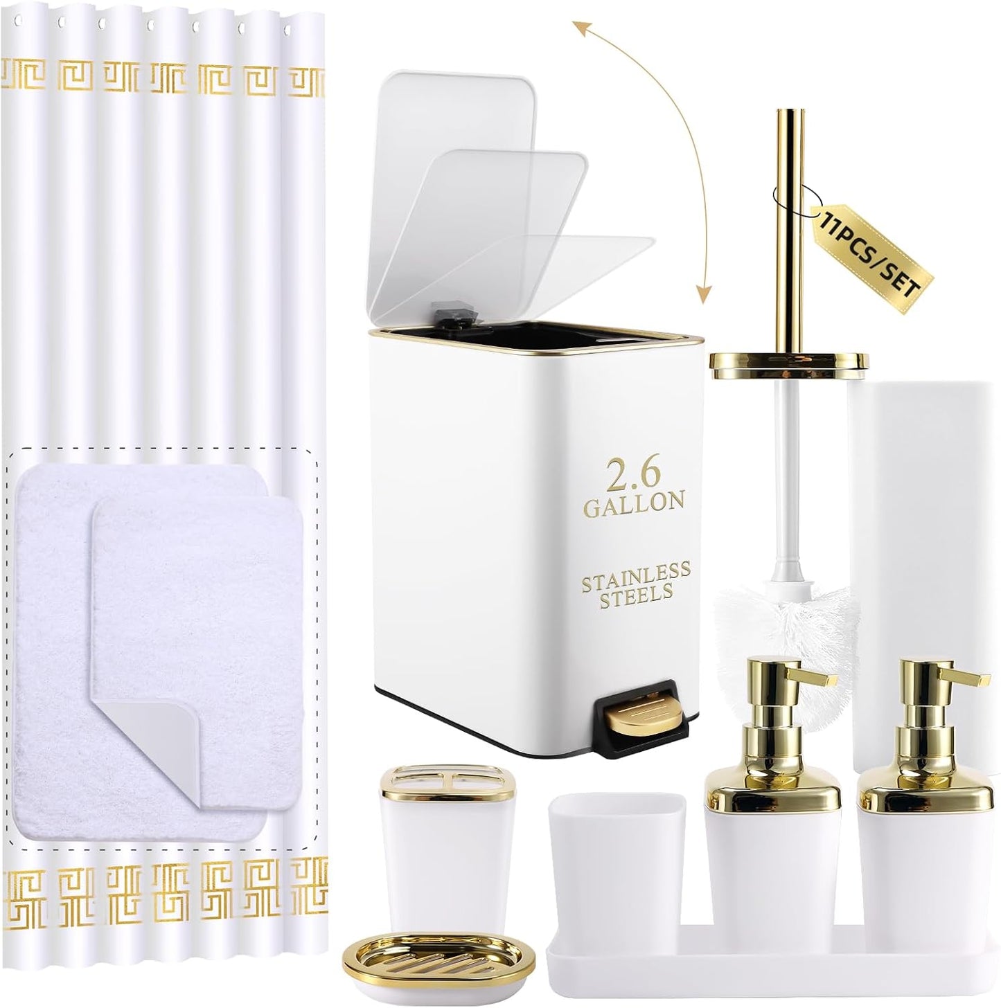 11PCS Bathroom Accessories Set with Shower Curtain and Rugs