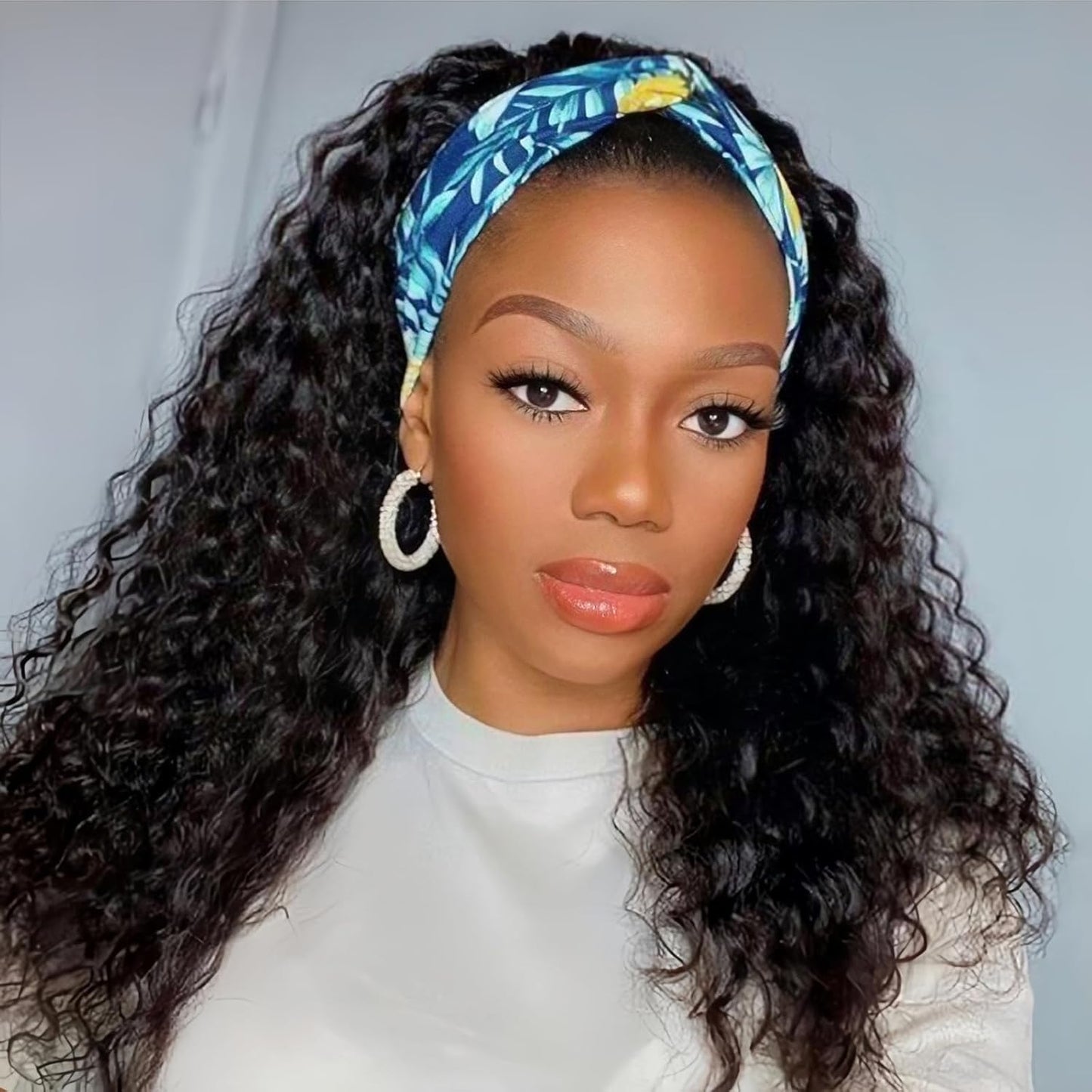 Headband Wig Human Hair Curly Wigs for Black Women 14in