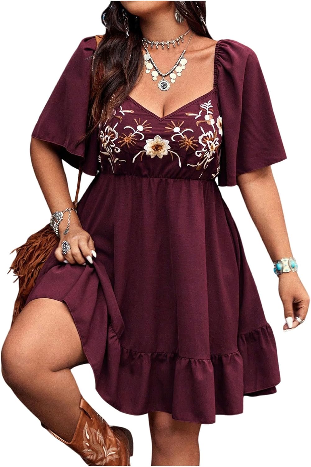 Plus Size Western Dress Floral Embroidered Cowgirl Outfit