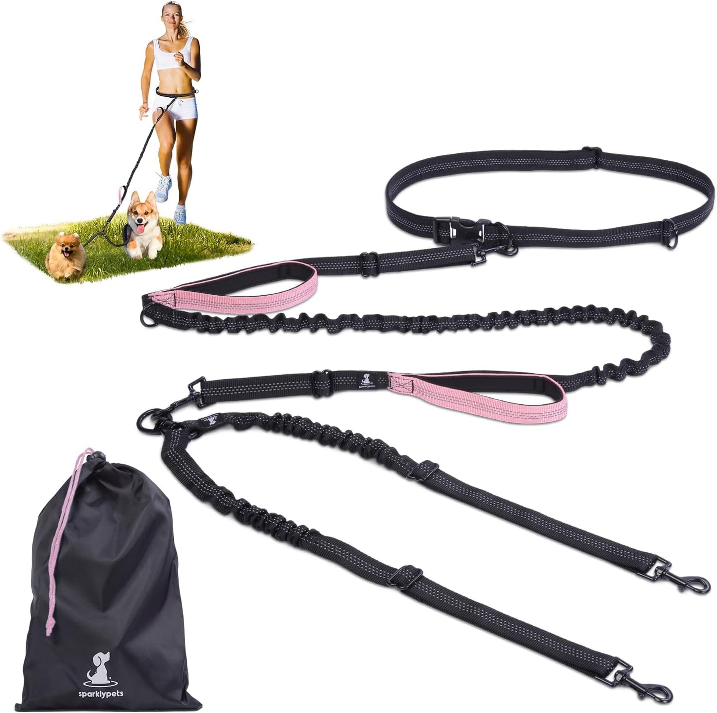 Hands Free Double Dog Leash for 2 Small Dogs - No Pull Design