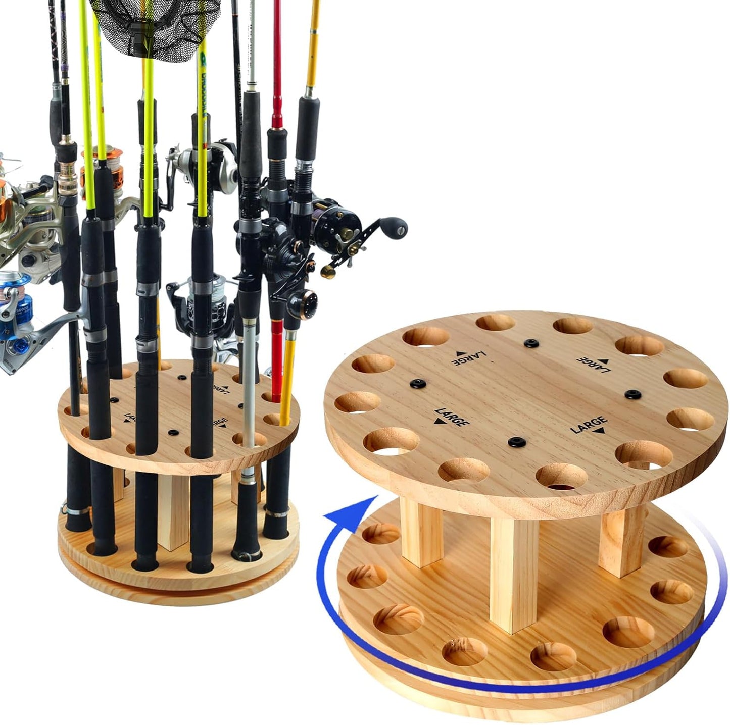 360 Rotating Fishing Rod Rack - Organize 12 Rods!