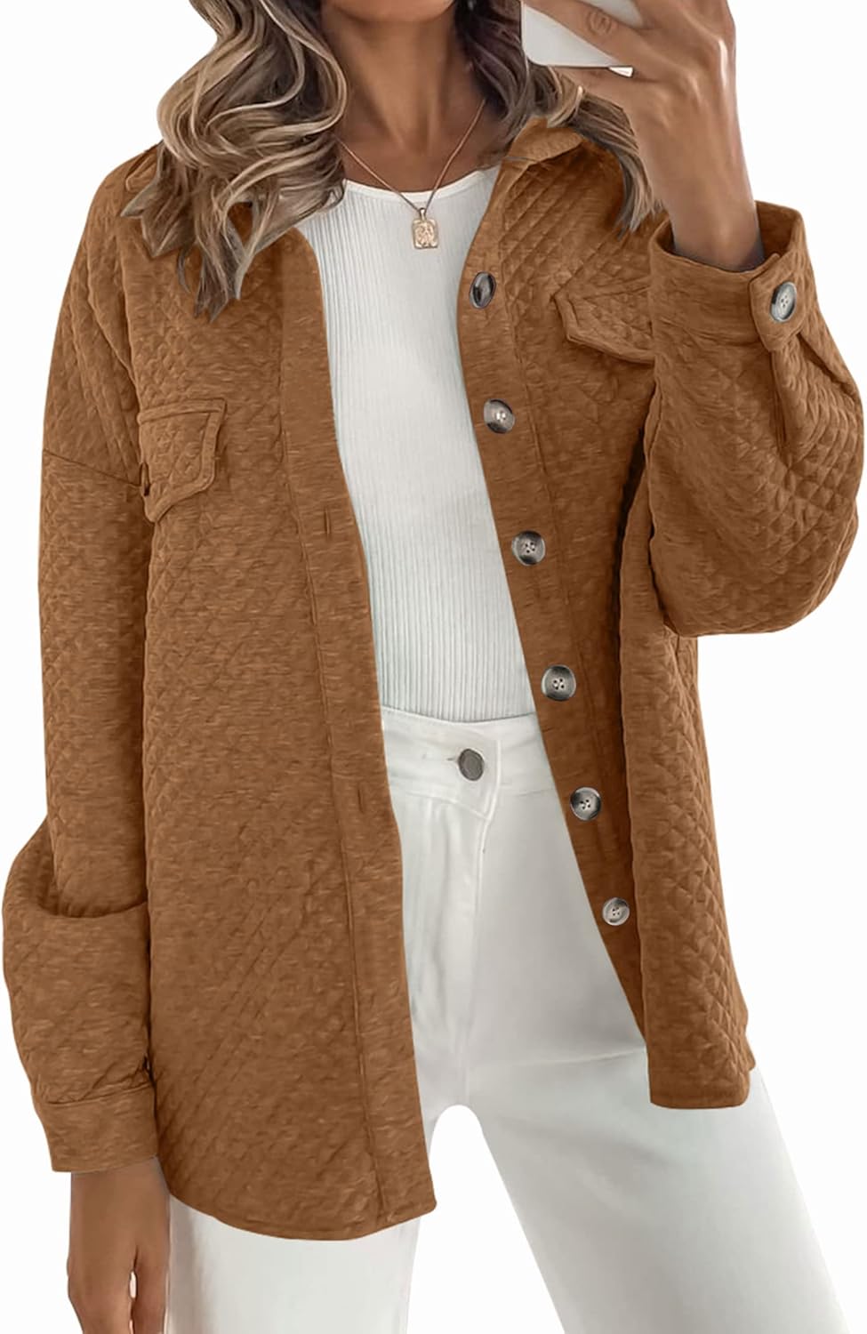 ZESICA Women's Casual Long Sleeve Button Down Shacket Coat