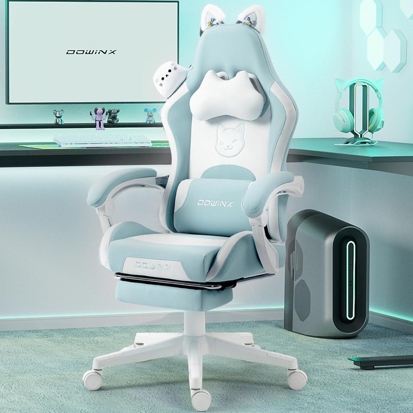 Dowinx Gaming Chair Cute with Cat Ears and Massage Support