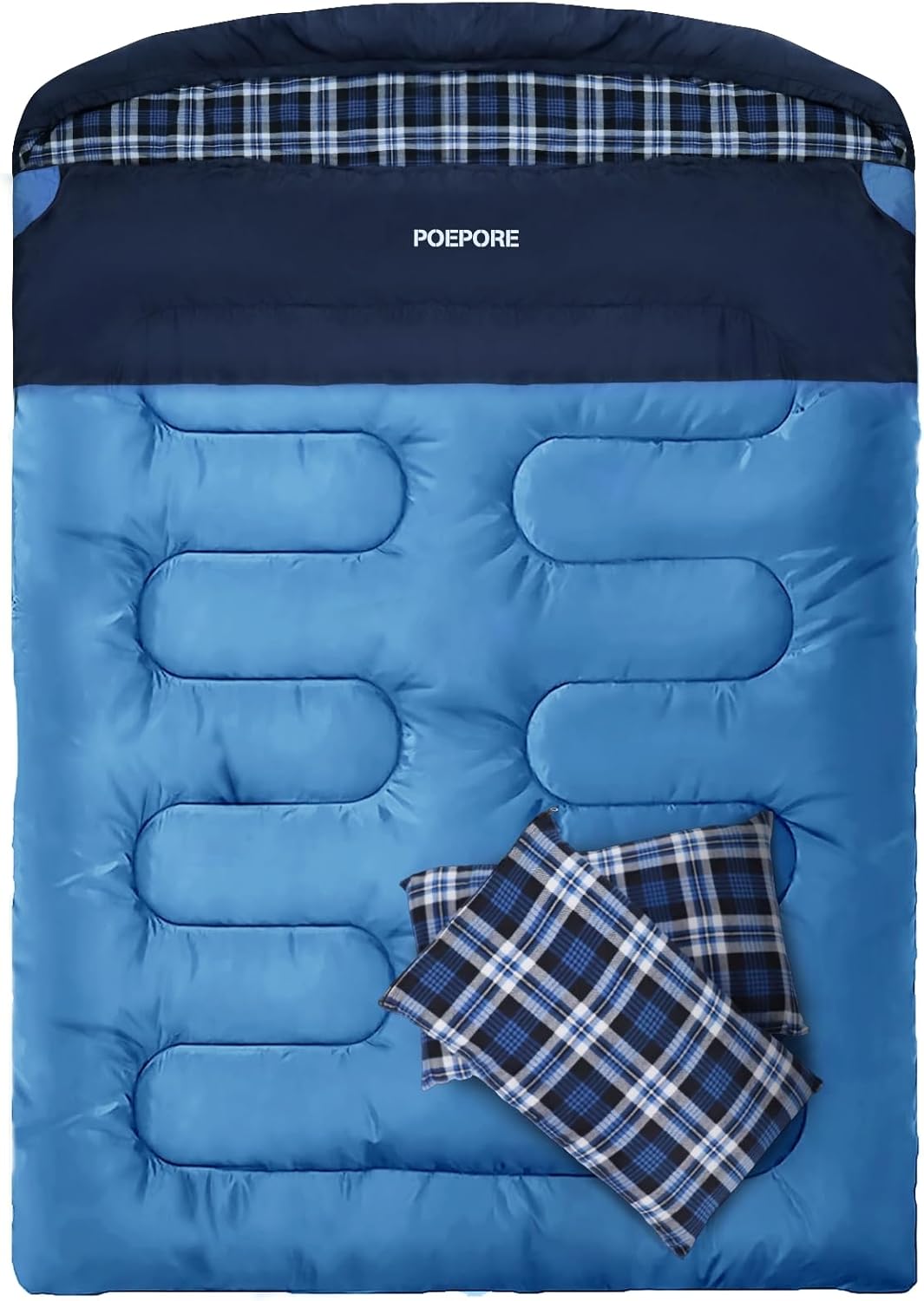 Double Sleeping Bag Flannel for Adults with 2 Pillows XXL