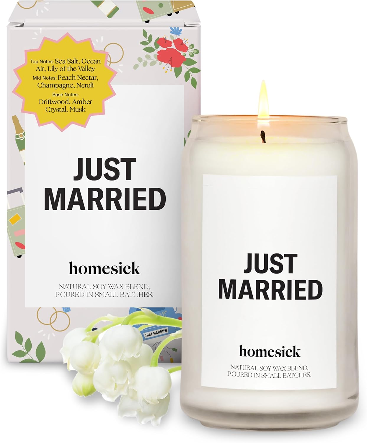 Just Married Scented Candle for Home - Long-Lasting Soy Wax