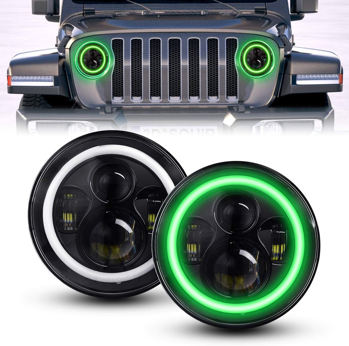 YEEGO DIRECT 7 Inch LED Headlights with Green Halo Amber Lights
