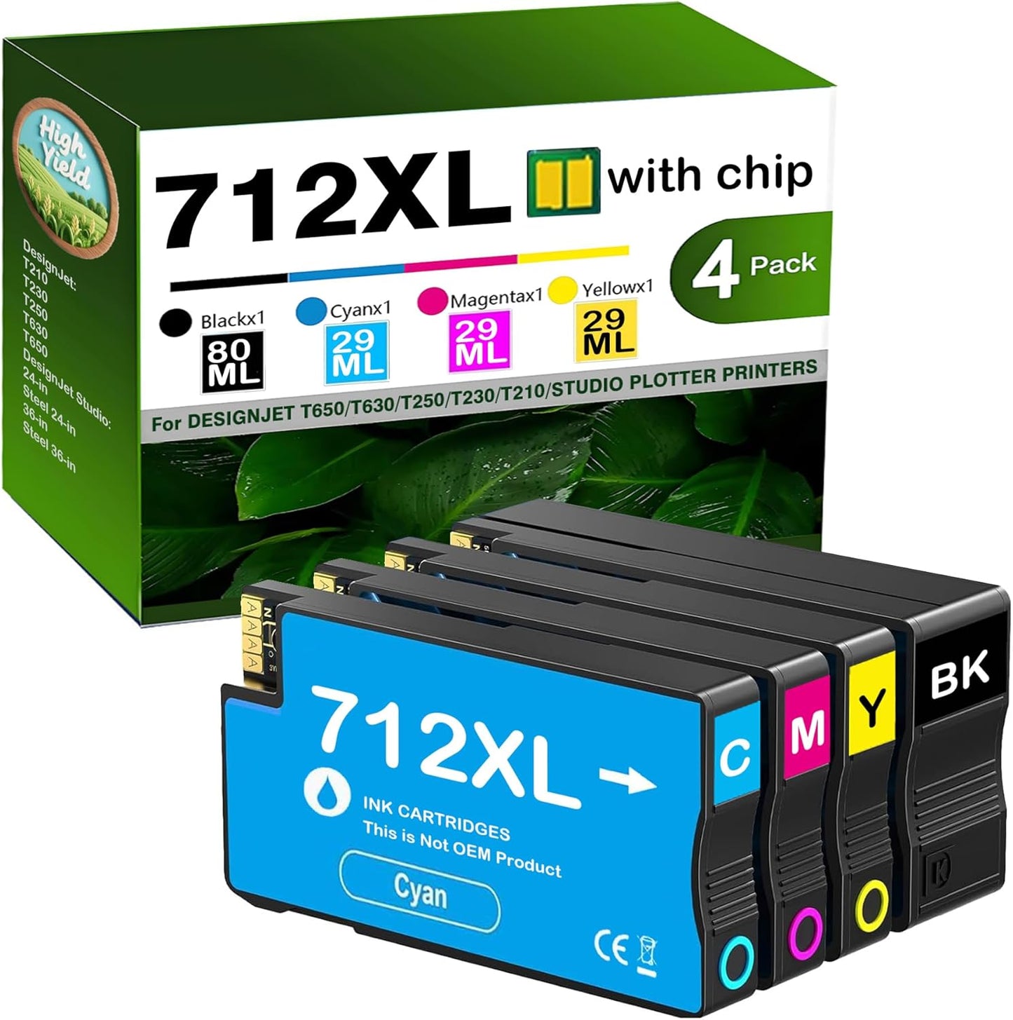 High Yield Compatible 712XL Ink Cartridges for HP Printers