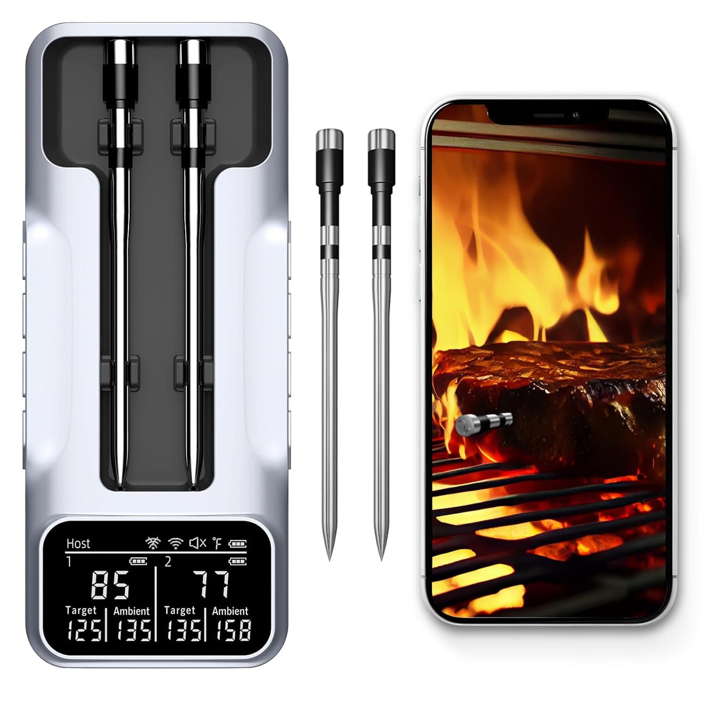Wireless Smart Meat Thermometer - 2 Probes, 800ft Range