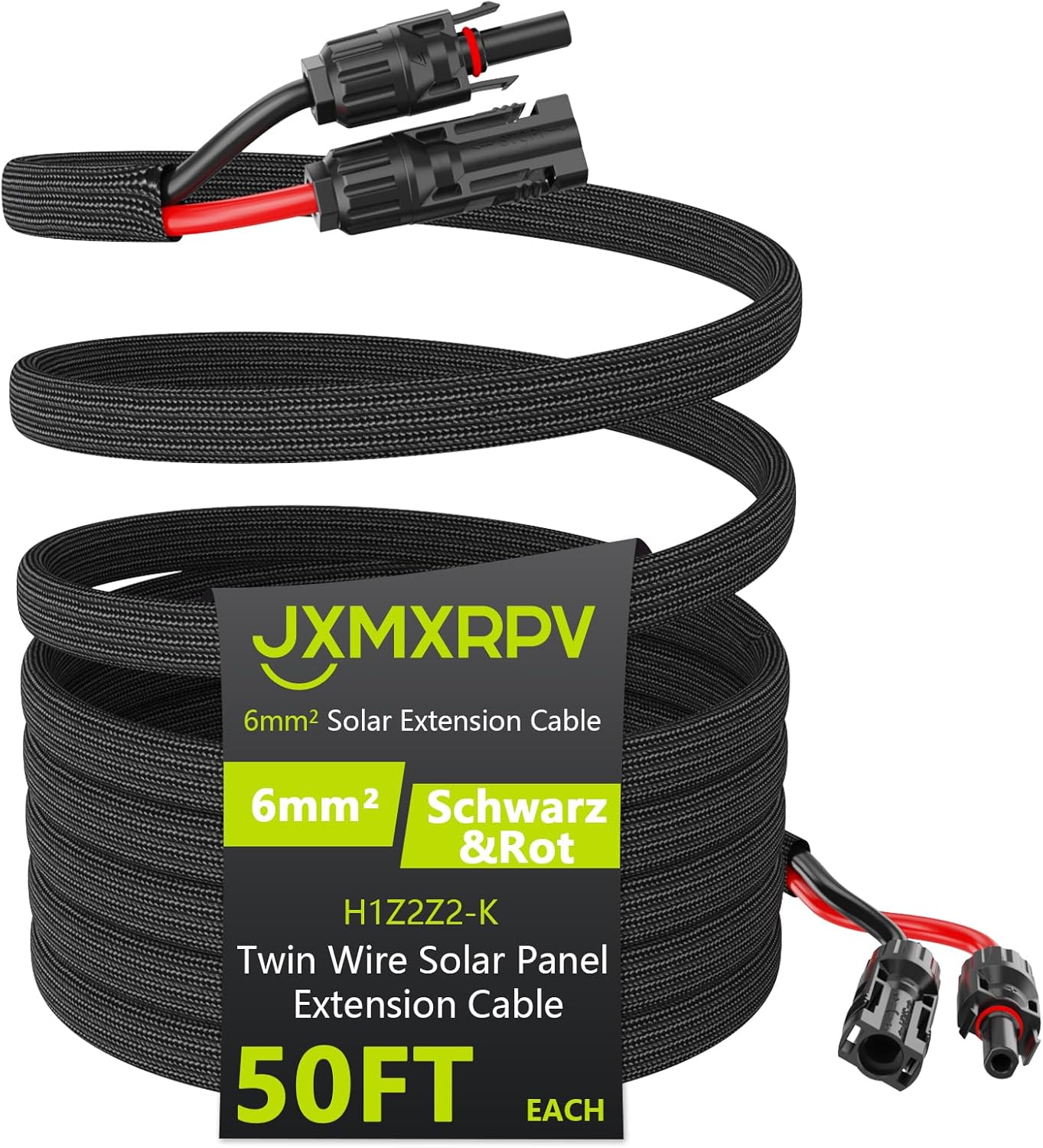 50Ft 10AWG Solar Cable Extension with Waterproof Connectors