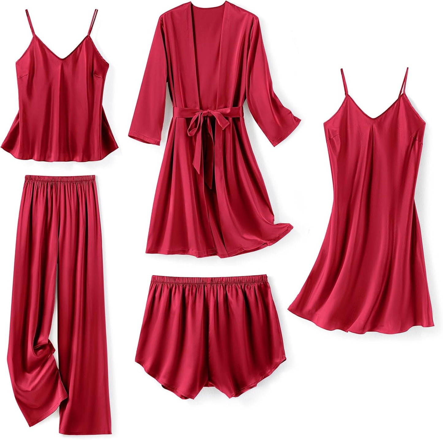 Luxurious SAPJON Silk Pajamas for Women 5Pcs Sleepwear Set
