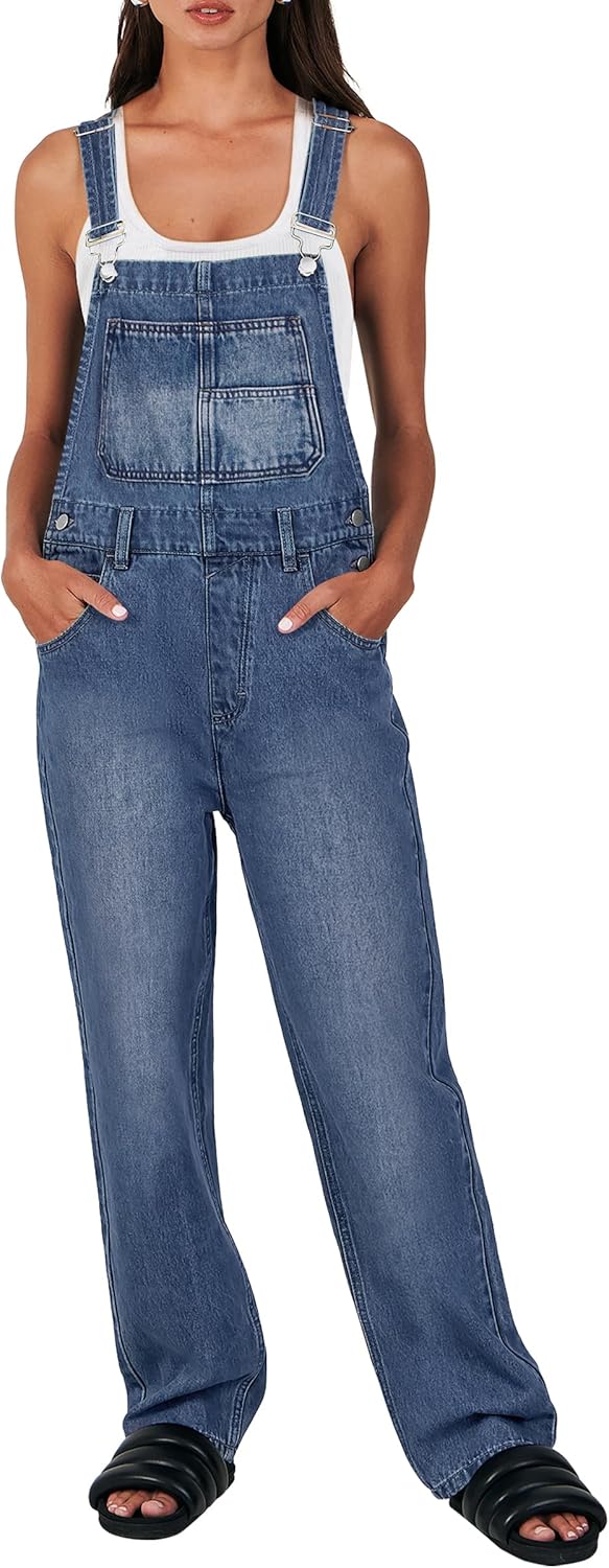 Loose Fit Denim Overalls for Women - Casual Jumpsuit Style
