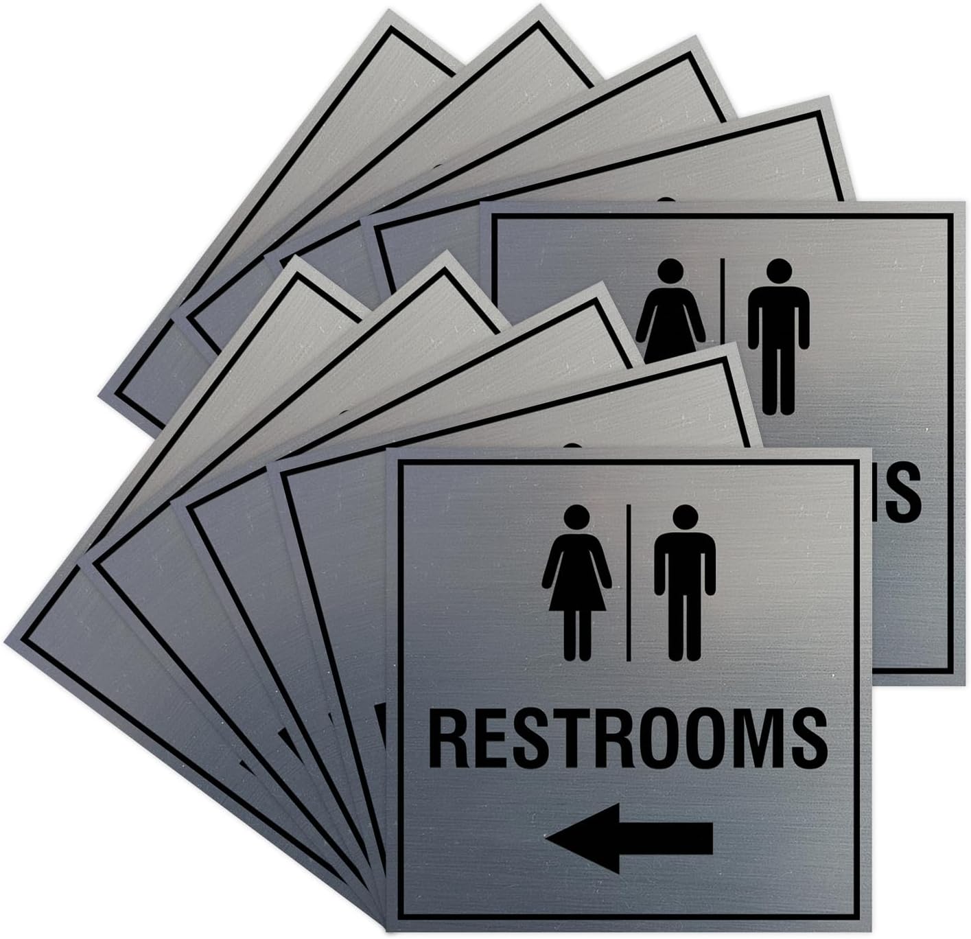Square Restrooms Left Arrow Sign with Adhesive Tape - 10 Pack