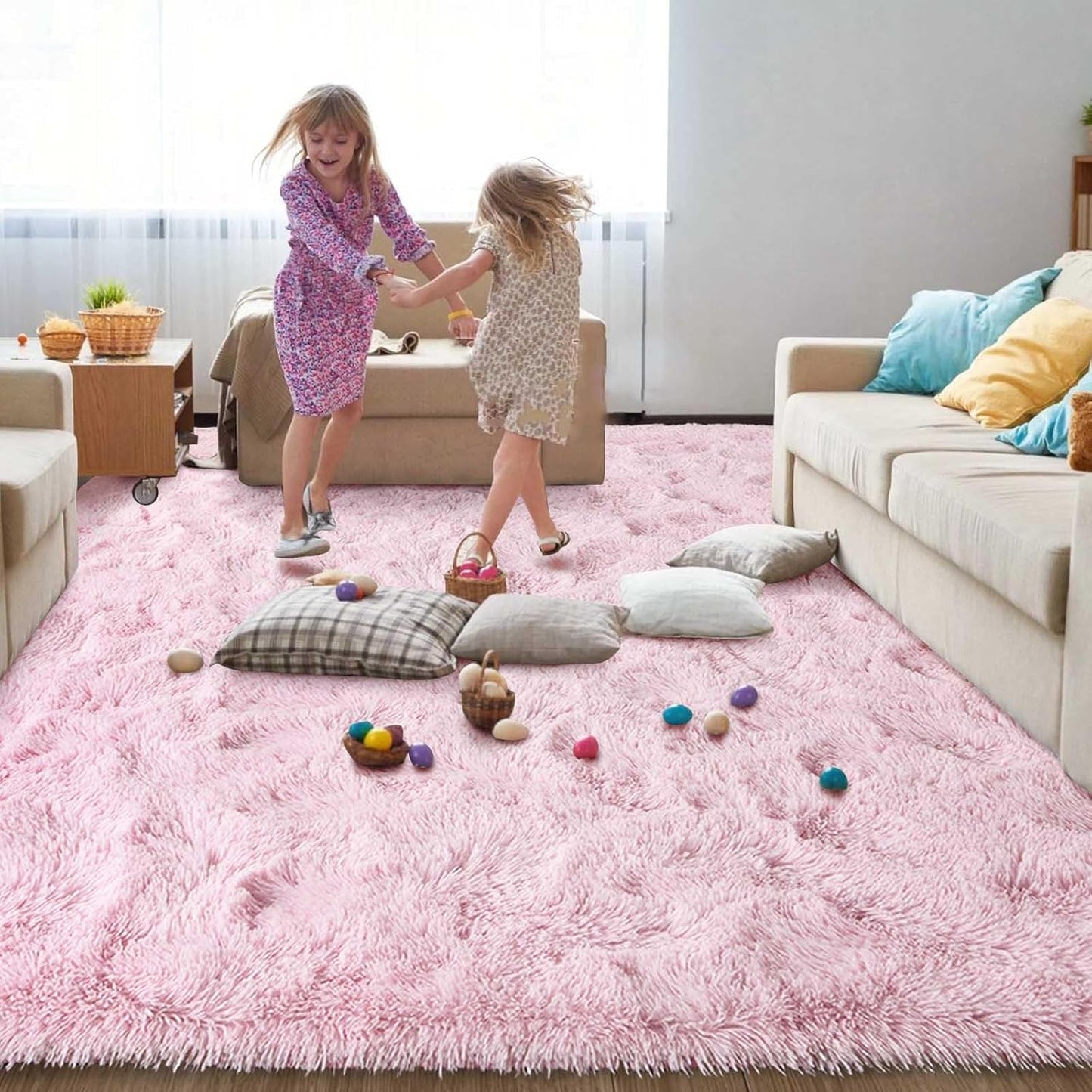 Fluffy Pink Area Rug 8x10 Feet for Bedroom and Living Room