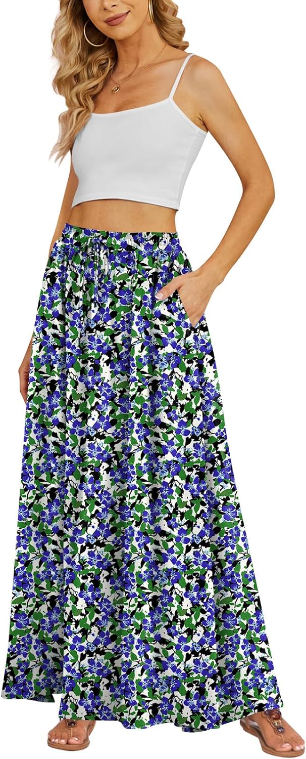 Yincro Women's Flowy Maxi Skirt with Pockets for Summer Fun