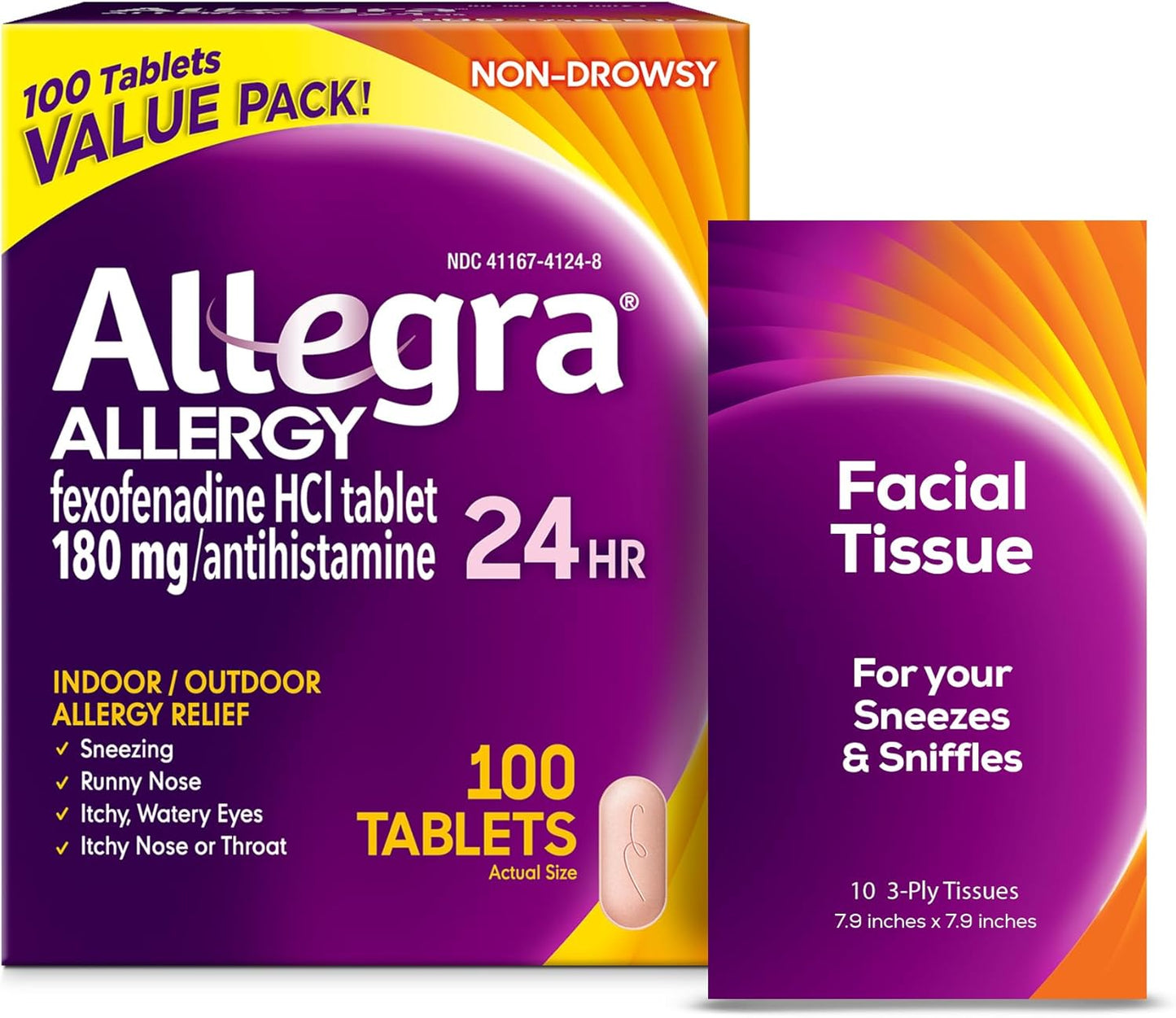 Allegra Adult 24-Hour Allergy Relief Tablets with Bonus Tissues