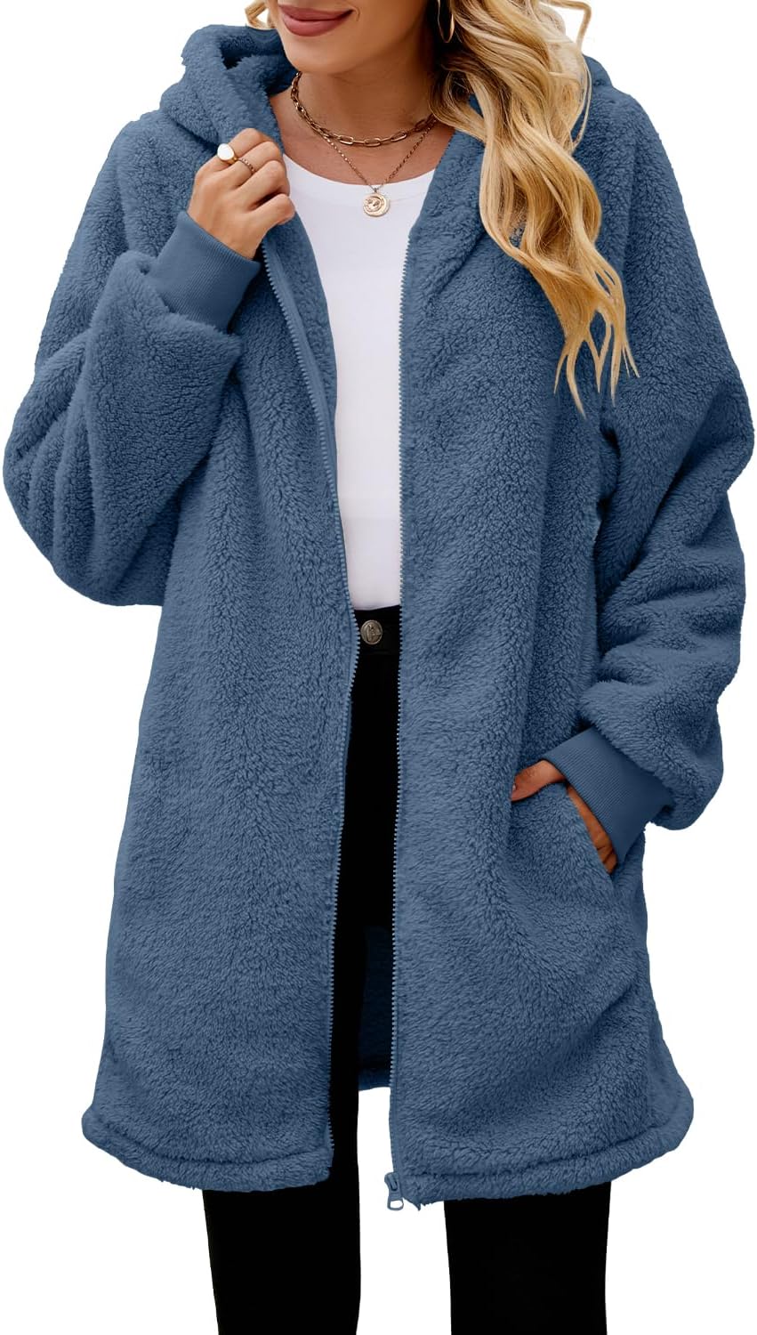 ReachMe Womens Fleece Zip Up Jacket Cozy Oversized Hoodie