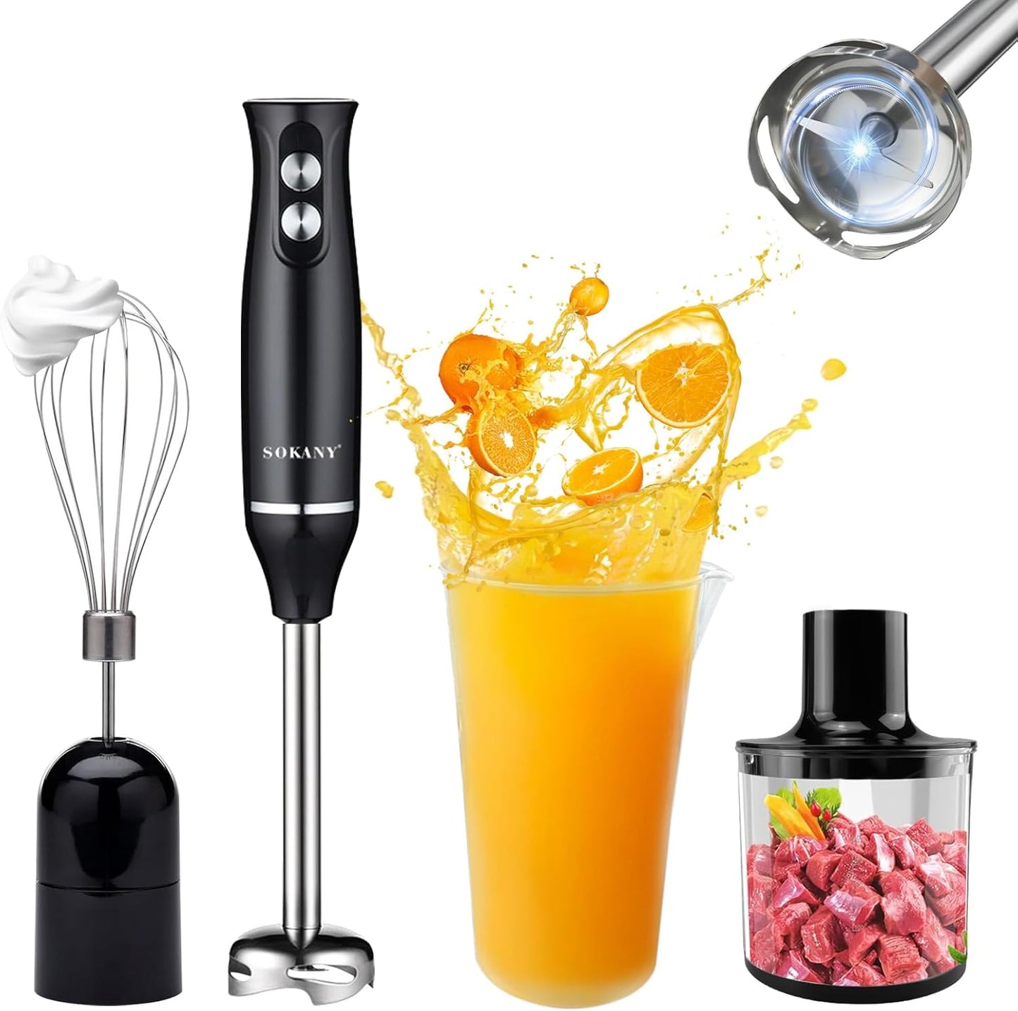 Powerful 4-in-1 Hand Blender Set: Turbo Mode,Steel Blades - LWTDMXR