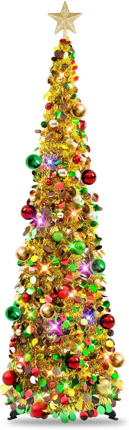 Pop Up Christmas Tree with Lights & 30 Balls for Holiday Decor