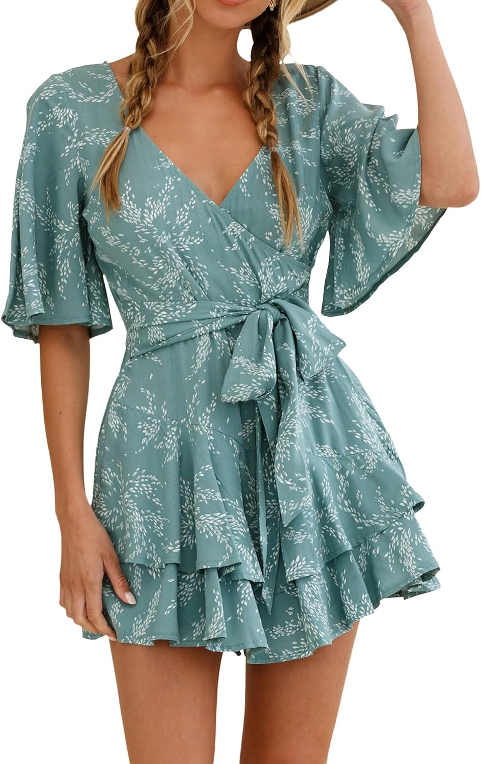 AIMCOO Womens Summer Short Flared Sleeve Romper for Style