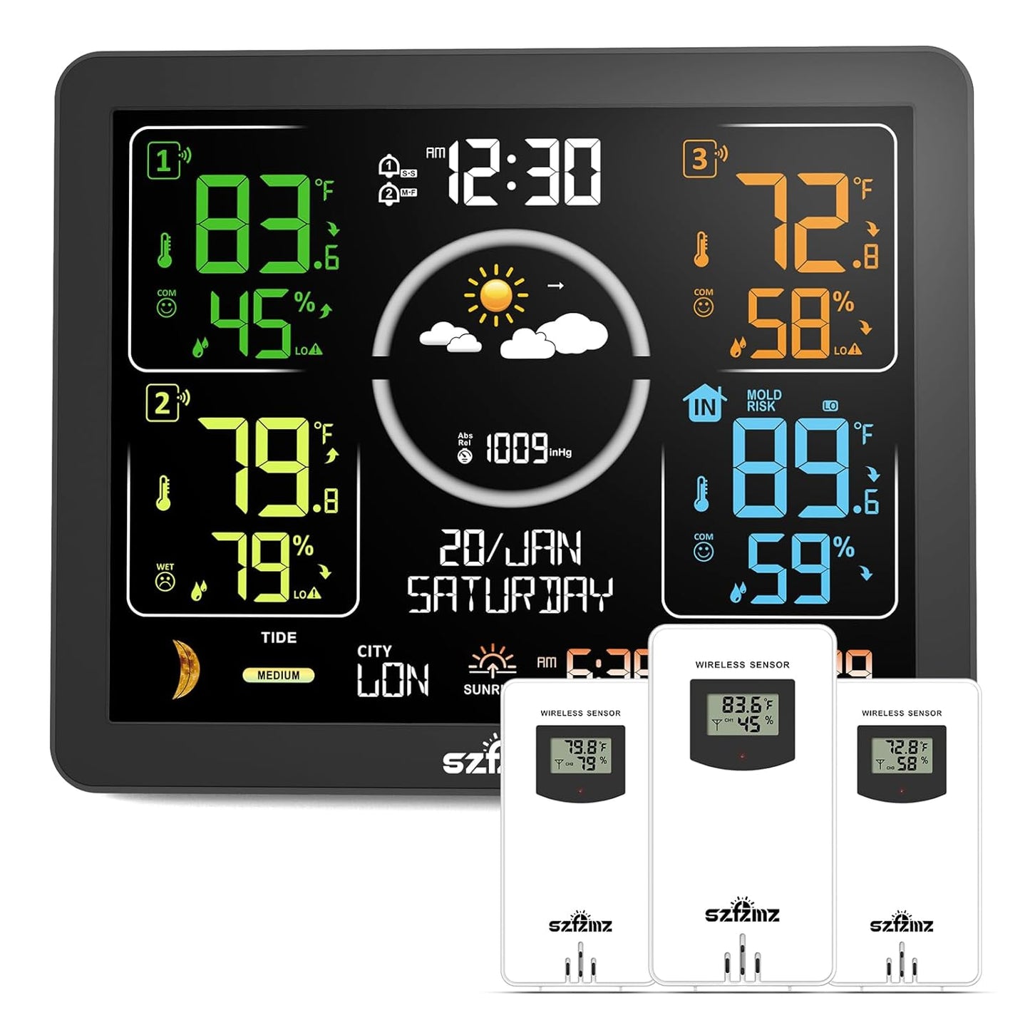 Wireless Indoor Outdoor Thermometer with Multiple Sensors and Clock