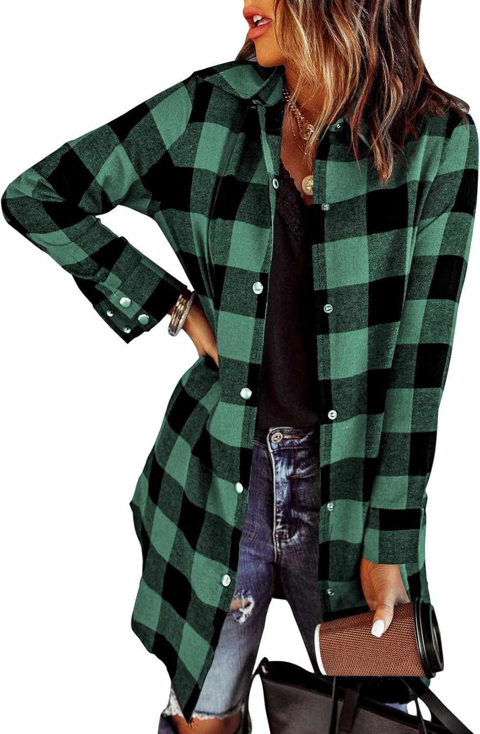 EVALESS Color Block Plaid Shacket Jacket for Stylish Fall Looks