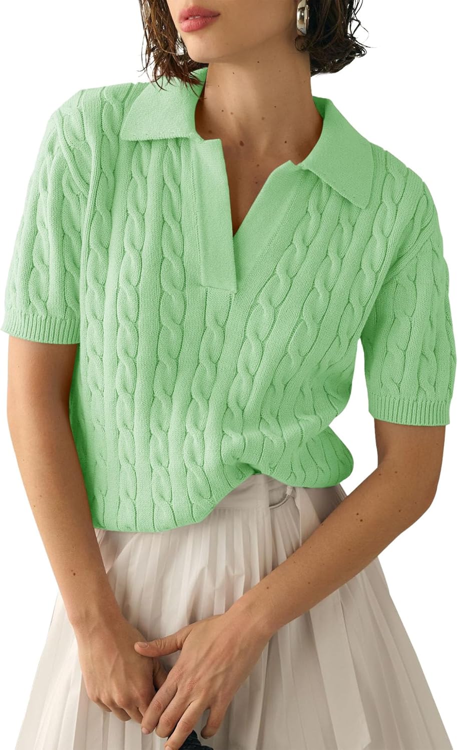 Imily Bela Women's Cable Short Sleeve Sweater for Casual Style