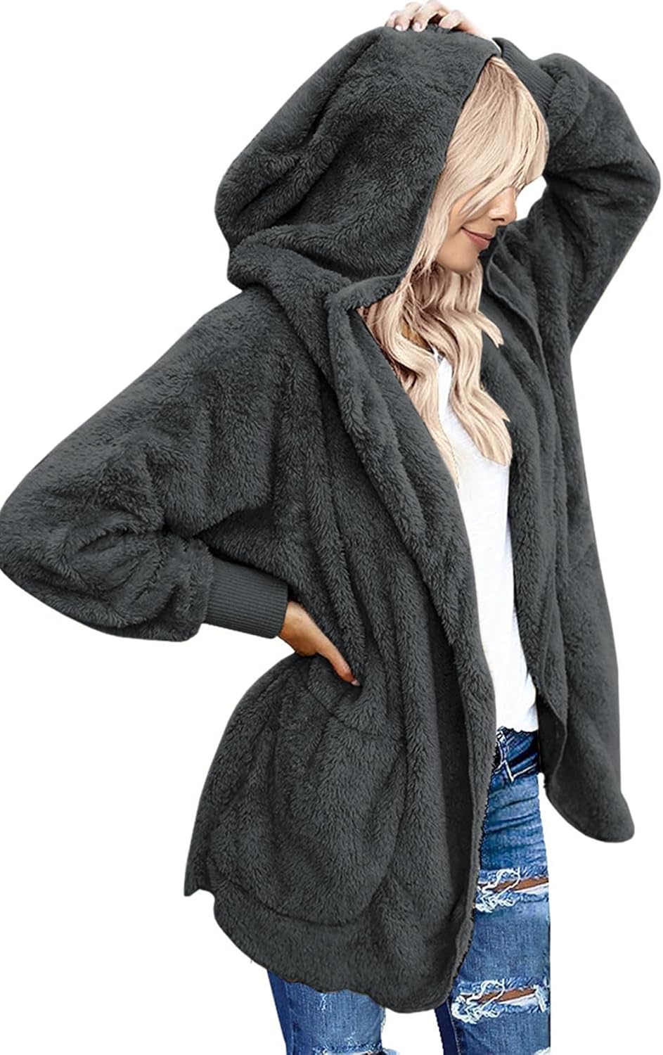 Yanekop Womens Fuzzy Fleece Jacket for Cozy Winter Style
