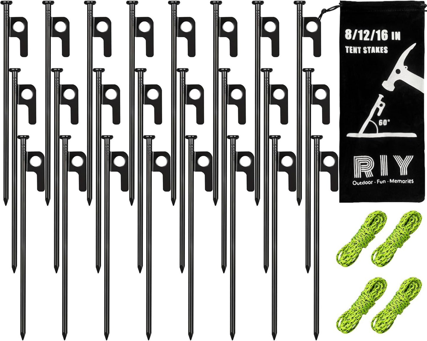 24 PCS RIY Heavy Duty Metal Tent Stakes - Unbreakable!