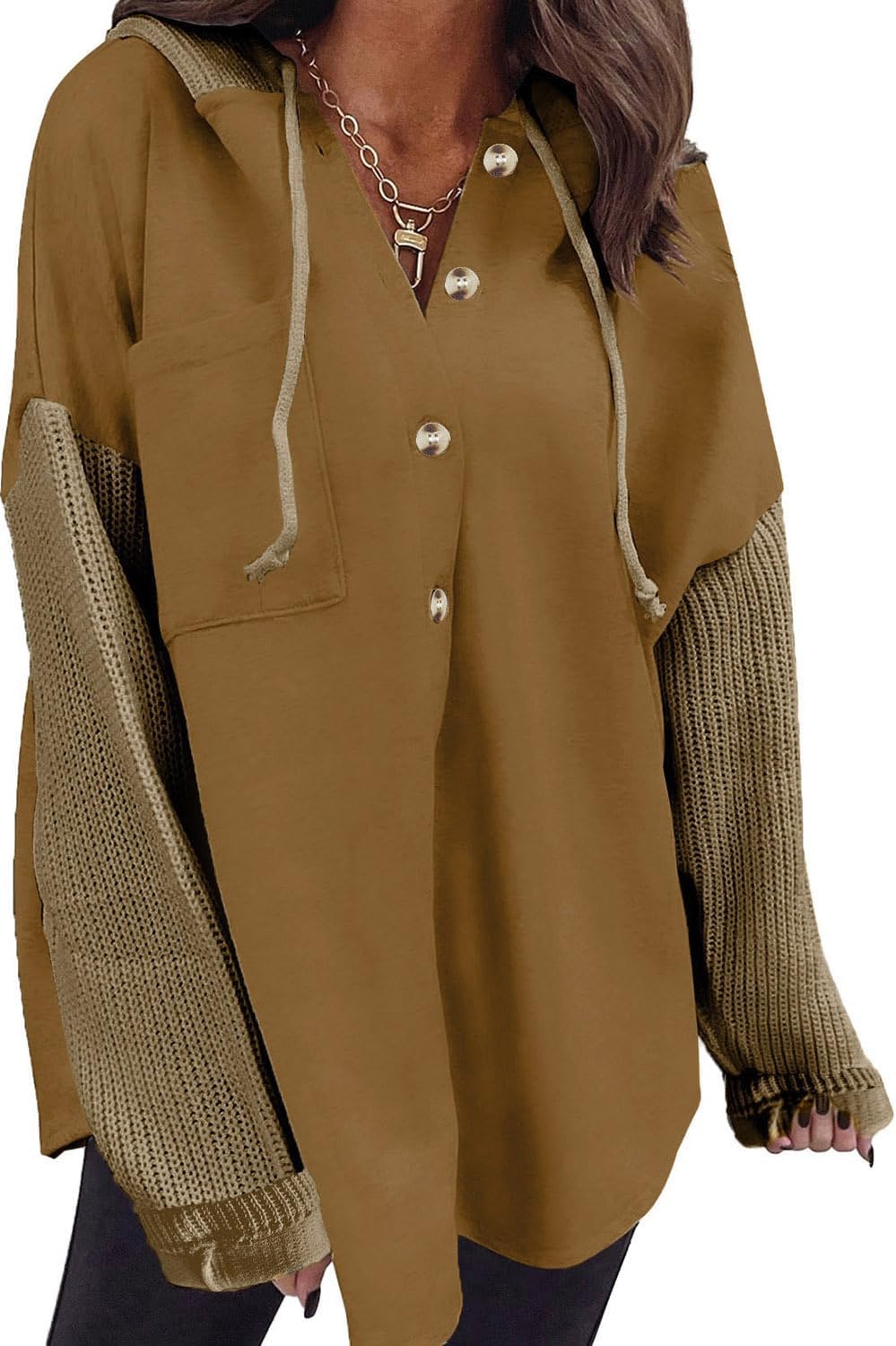 SHEWIN Oversized Sweatshirt for Women with Button Hood