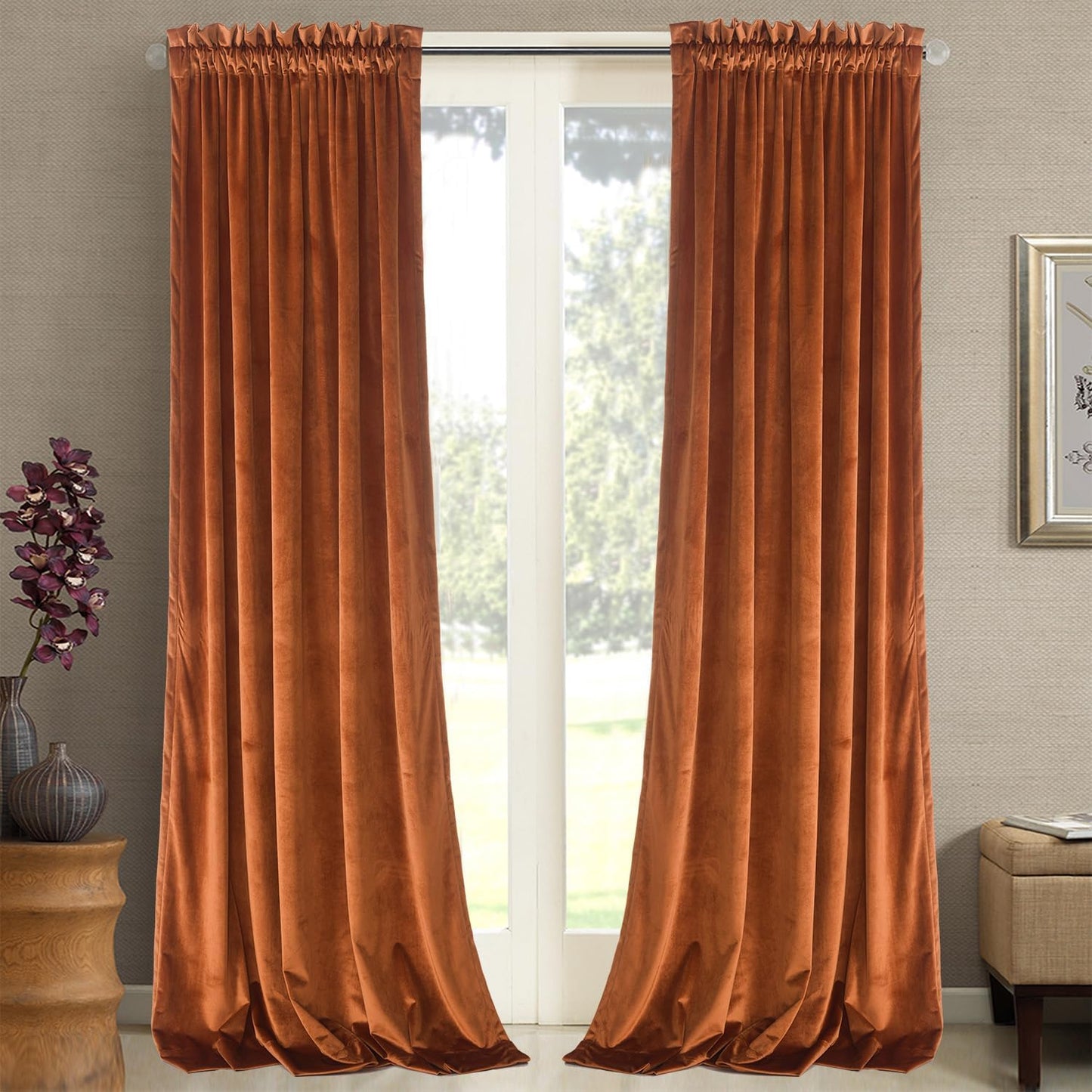 Roslynwood Orange Velvet Curtains for Living Room and Bedroom