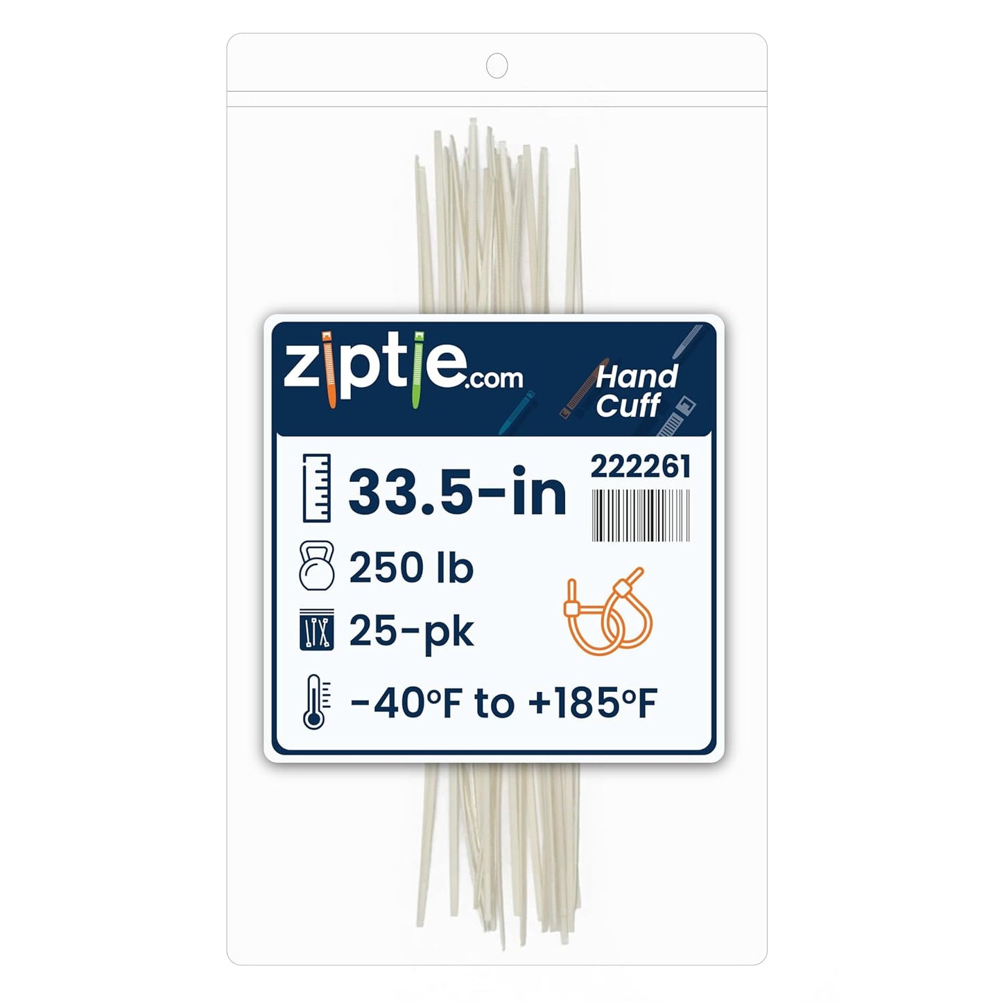 Strong 33.5 Hand Cuff Cable Ties | 250-lb Strength | 25-Pack